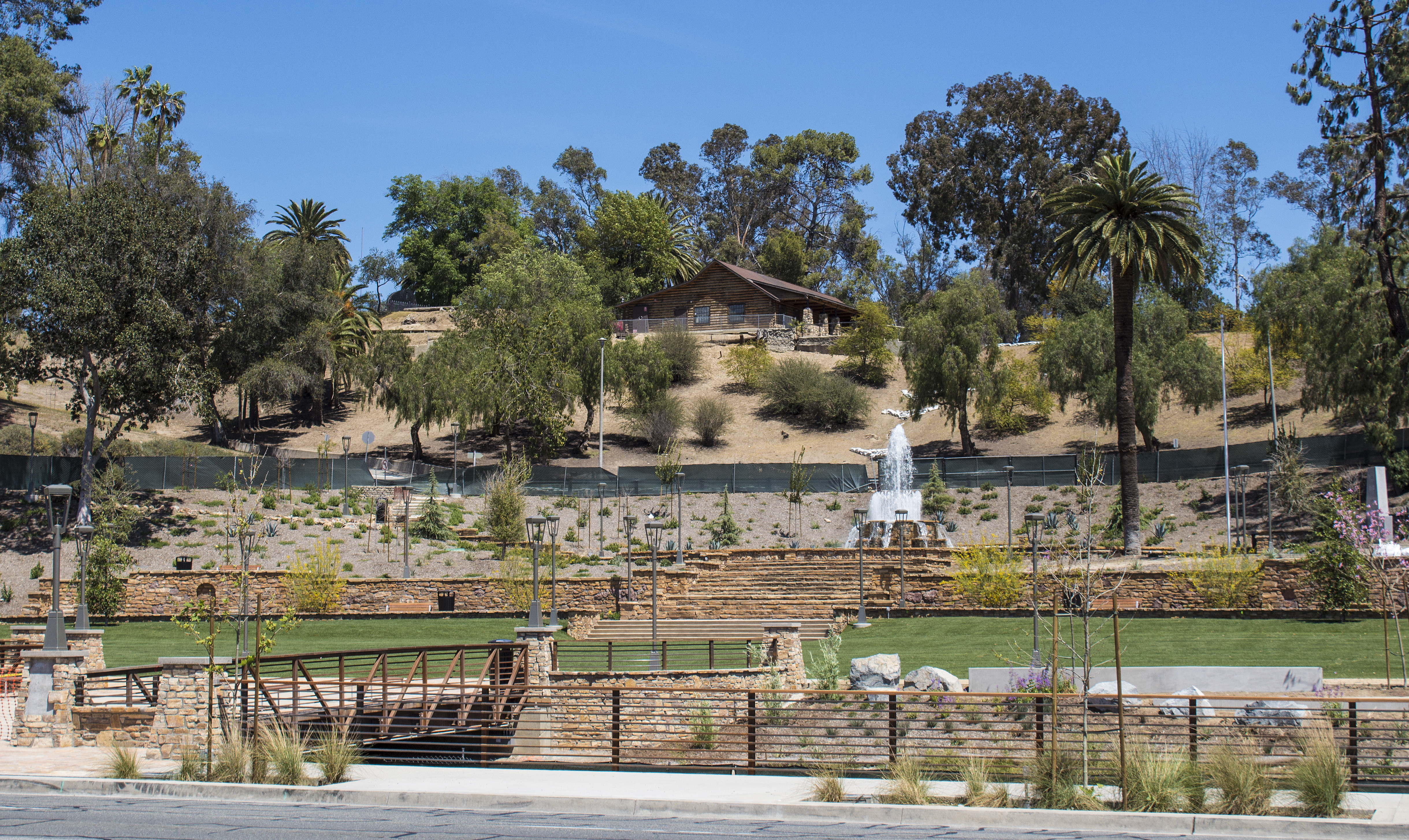 A colored photograph of the current view of Hillcrest Park, taken in 2017.