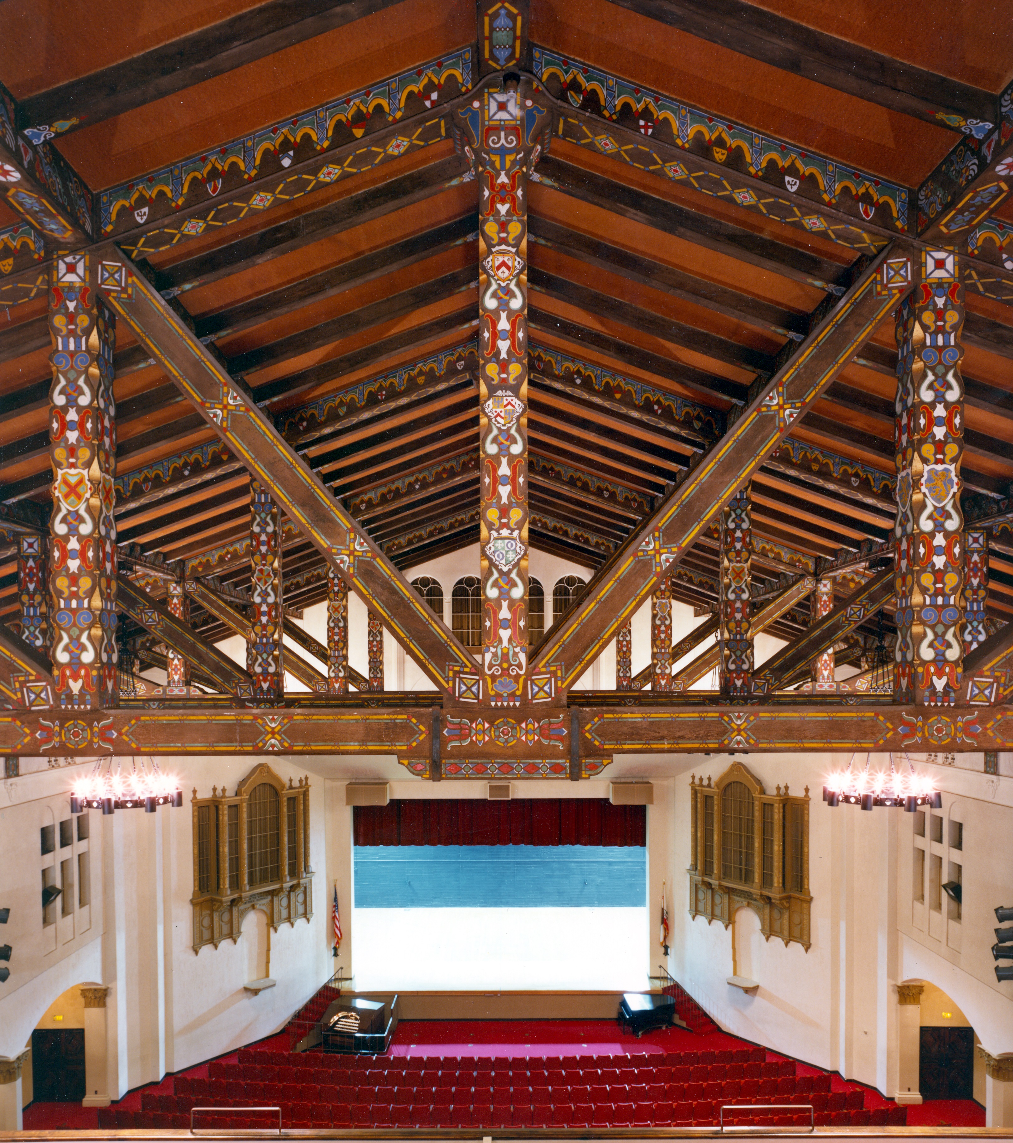 A colored photo of the interior of the Fullerton Union High School Auditorium, taken from the balcony in 1983.