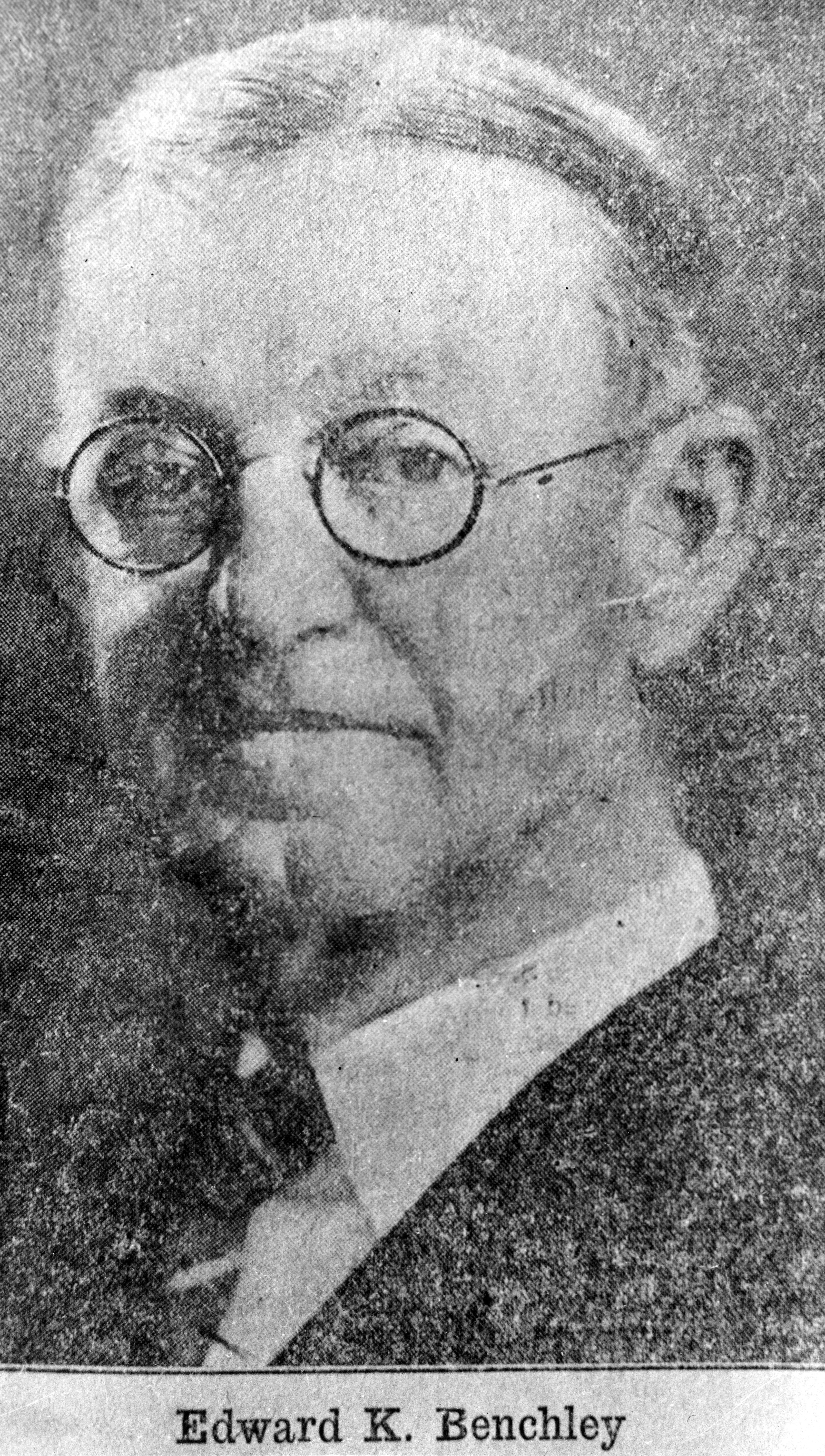 A black and white portrait photograph of Edward Benchley. The bottom of the photograph reads: Edward K. Benchley.