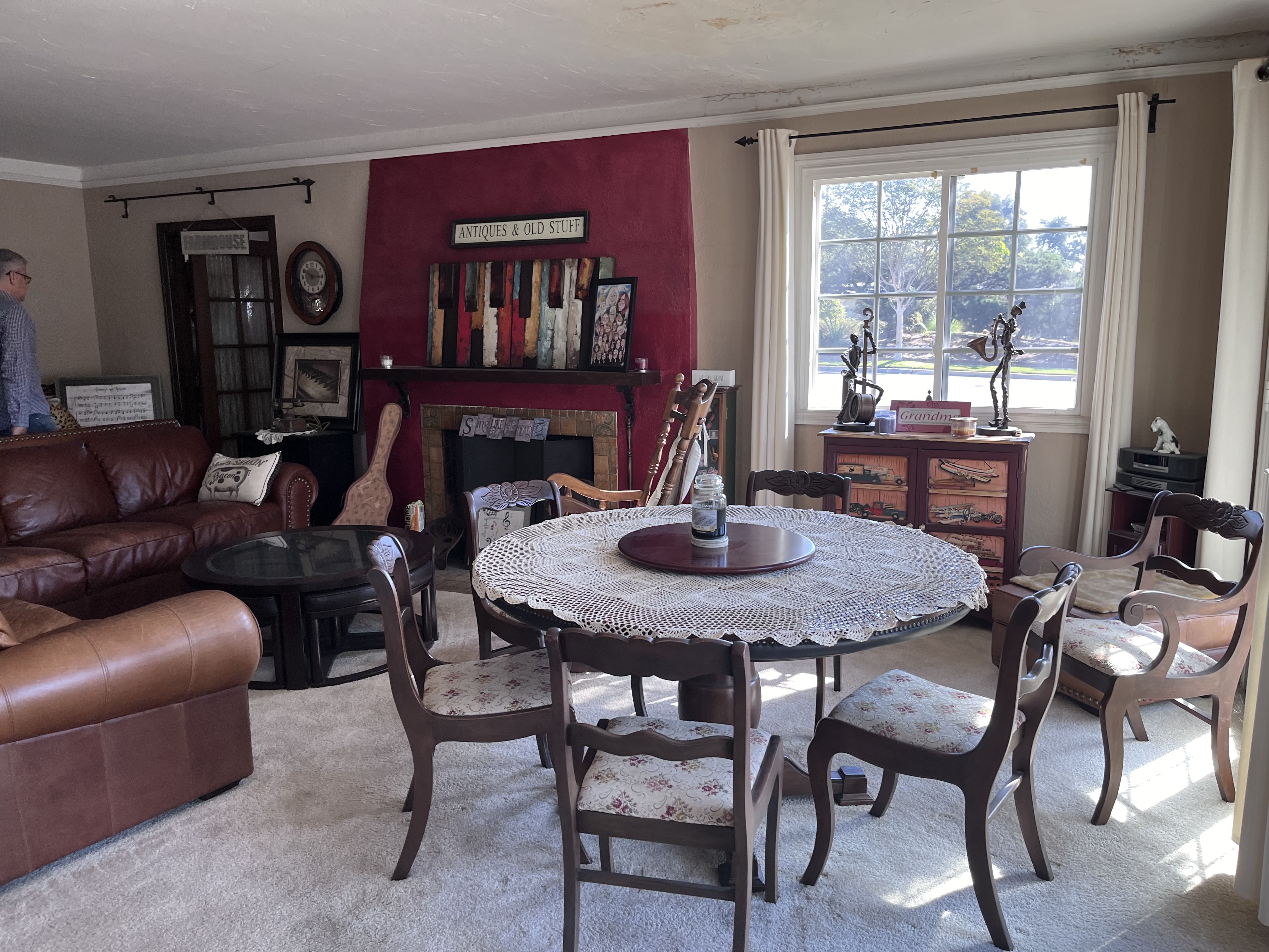A colored photo of the Batchelder fireplace mantle inside the Thomas Eadington Sr. House in 2024.