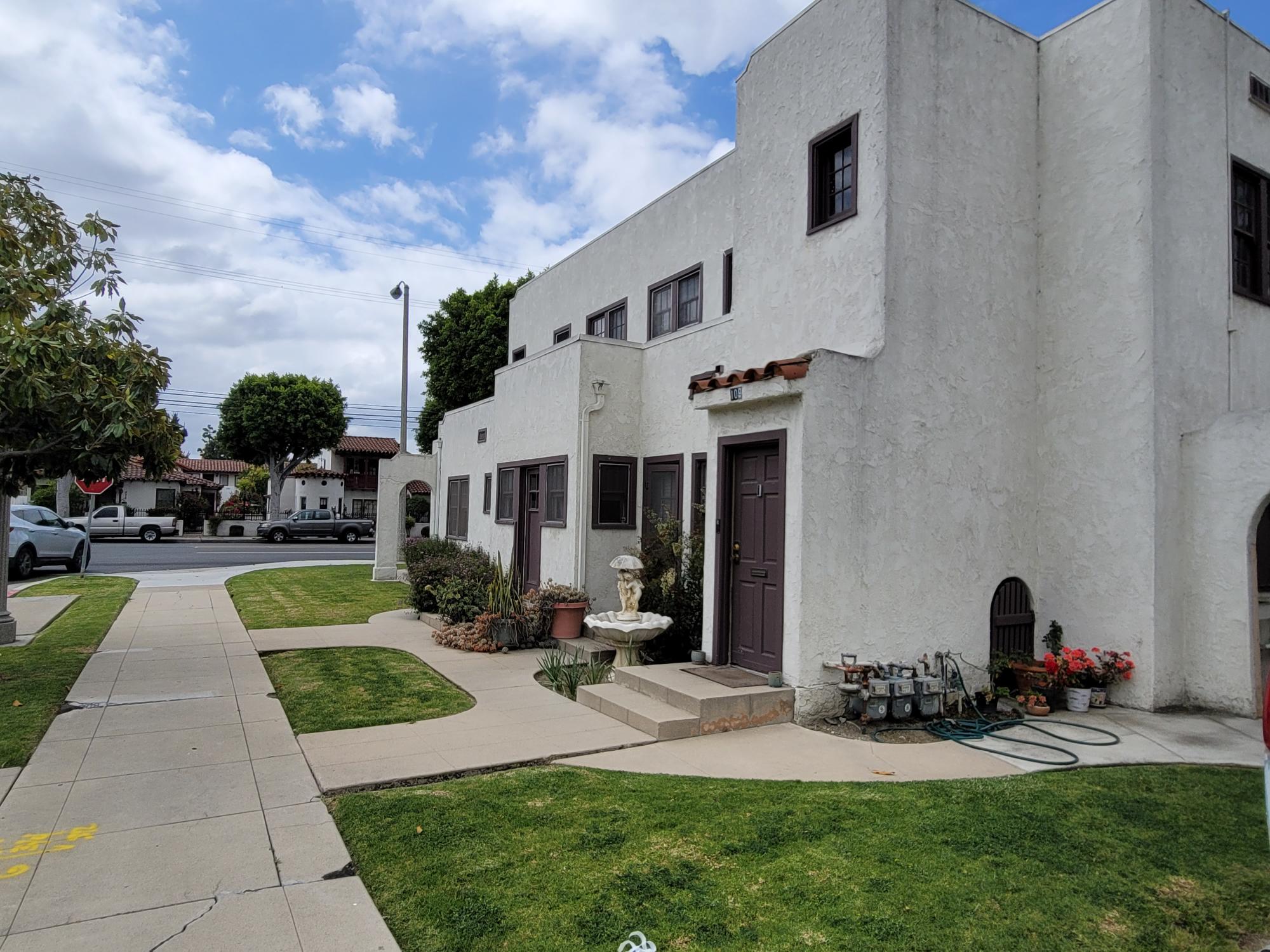 A colored photo of the east side of the Jesse Ellis Apartments complex in 2025.