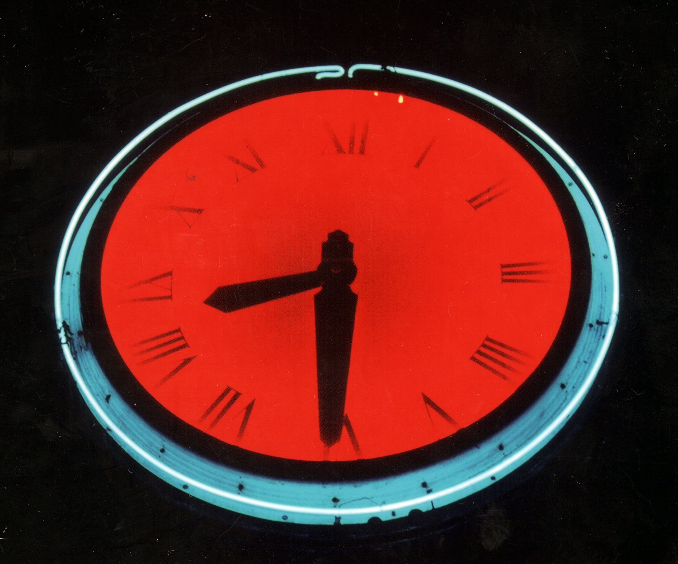 A colored photo of the neon lit glo-dial in 1988.