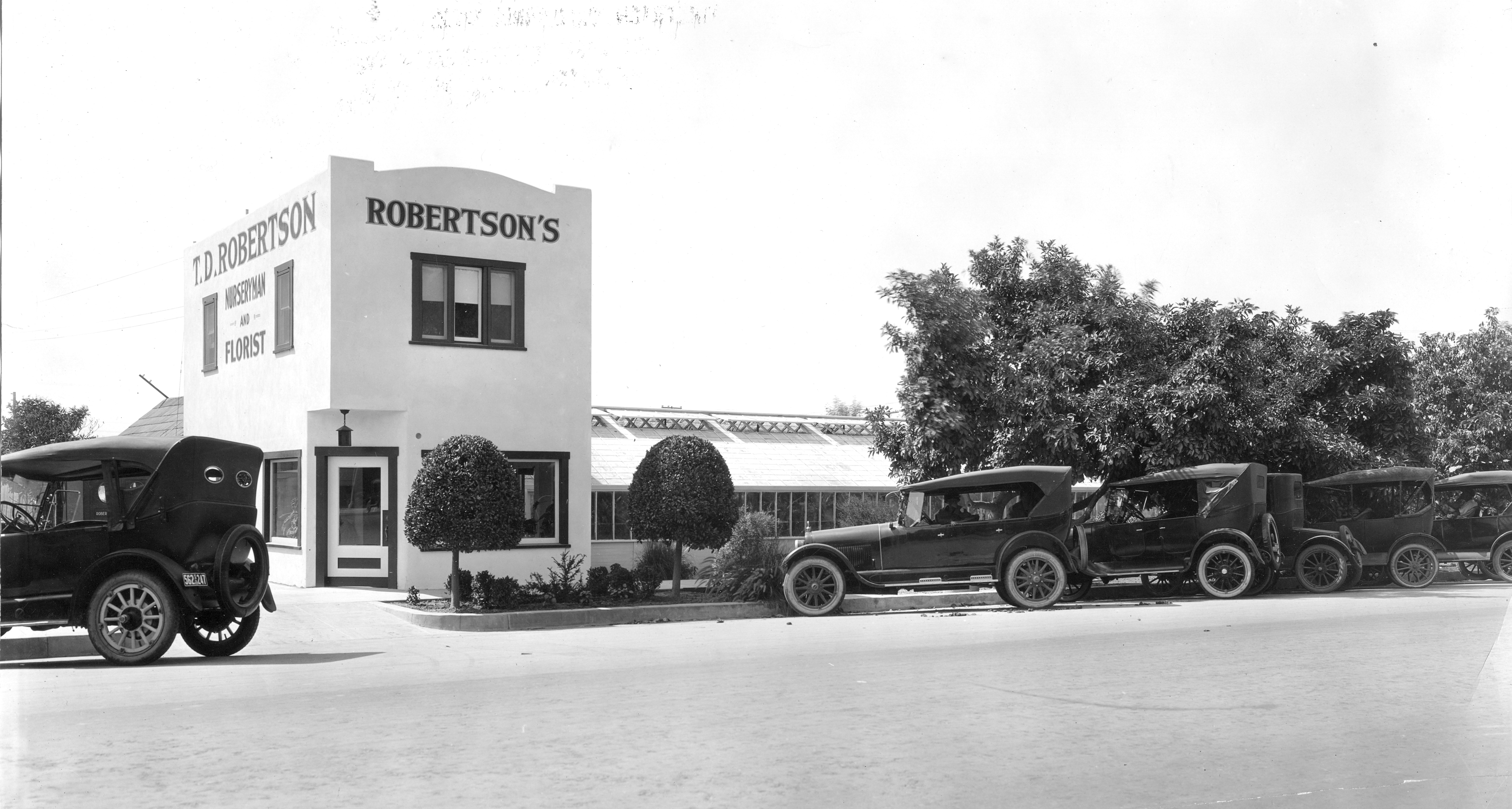 A black and white photograph of the Robertson Nursery in 1927.