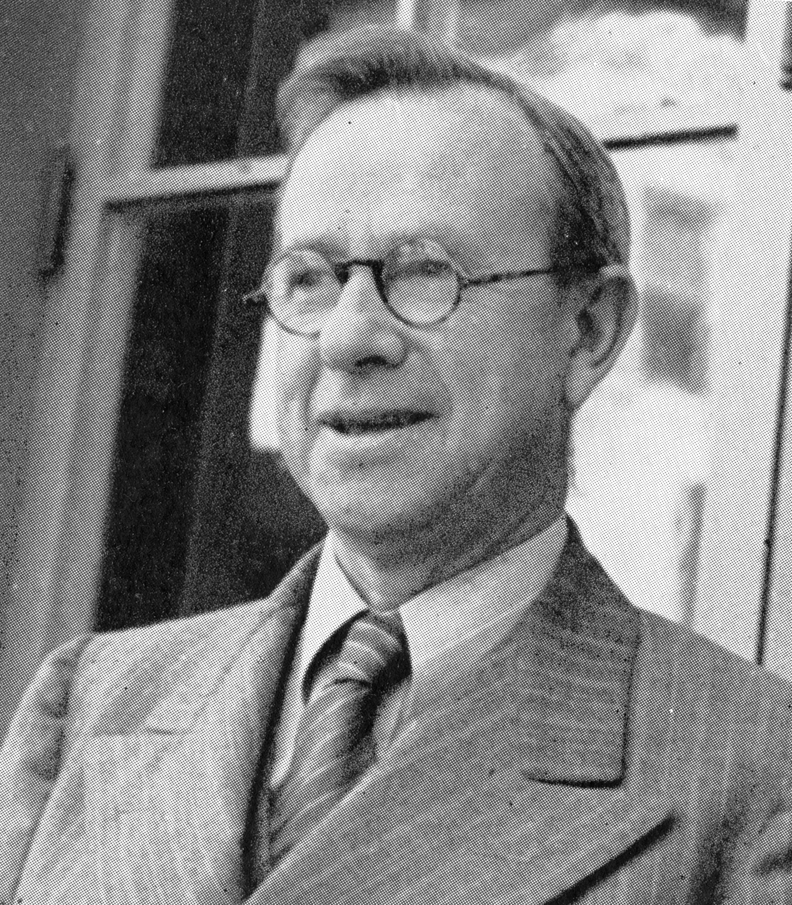 A black and white photograph of H. Harwood Tracy in 1941.