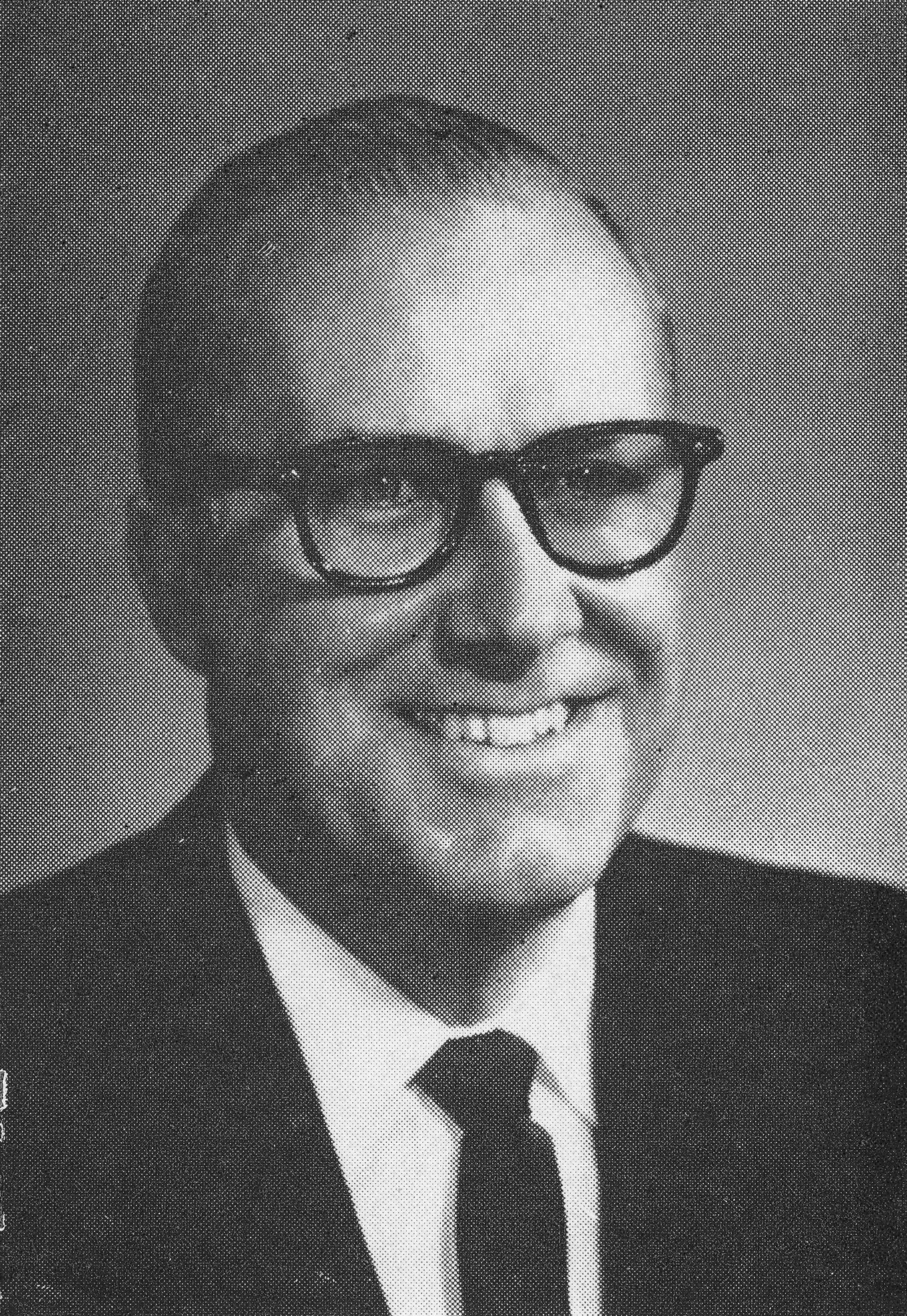 A black and white portrait photograph of Charles Wickett in 1961.