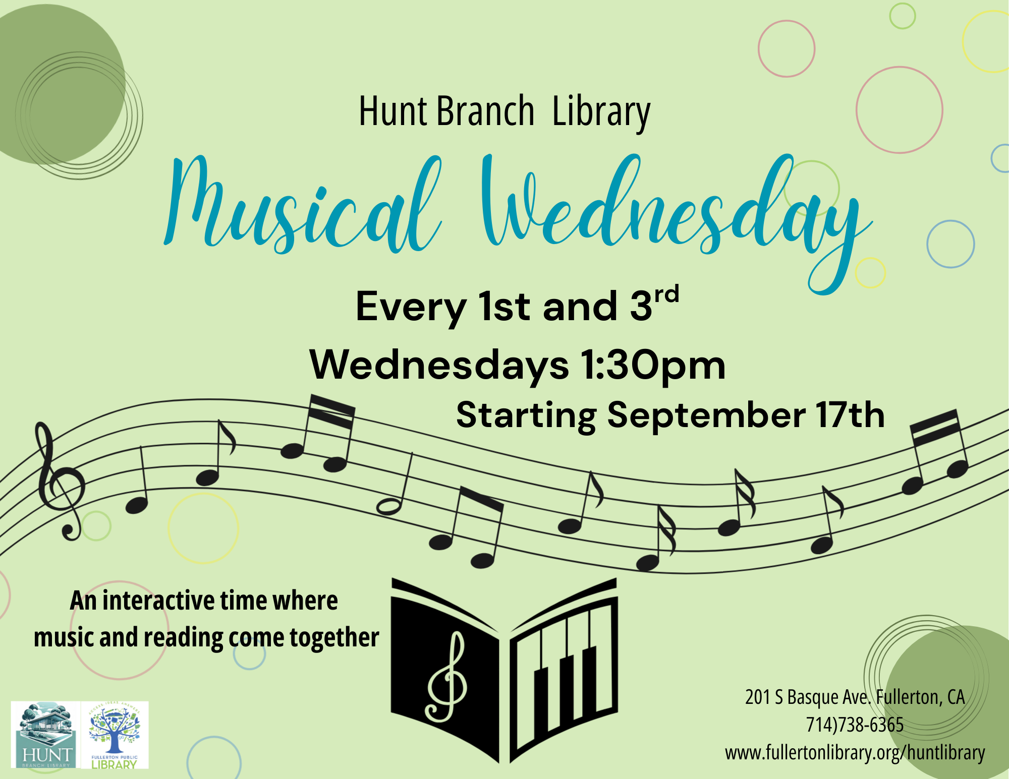 Hunt Branch Library- Musical Wednesday Fall 2025
