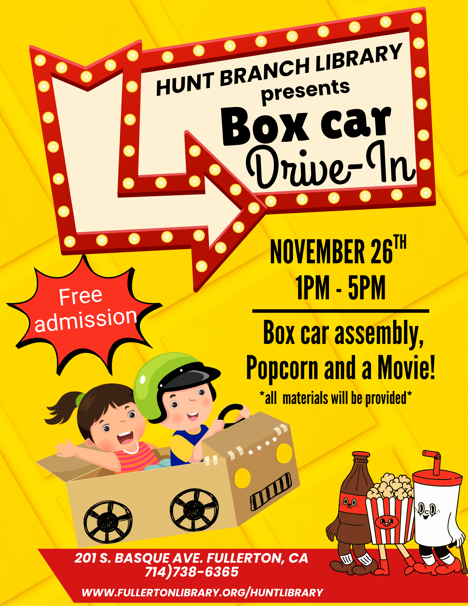 Build a cardboard car and movie on November 26 from 1pm-5pm