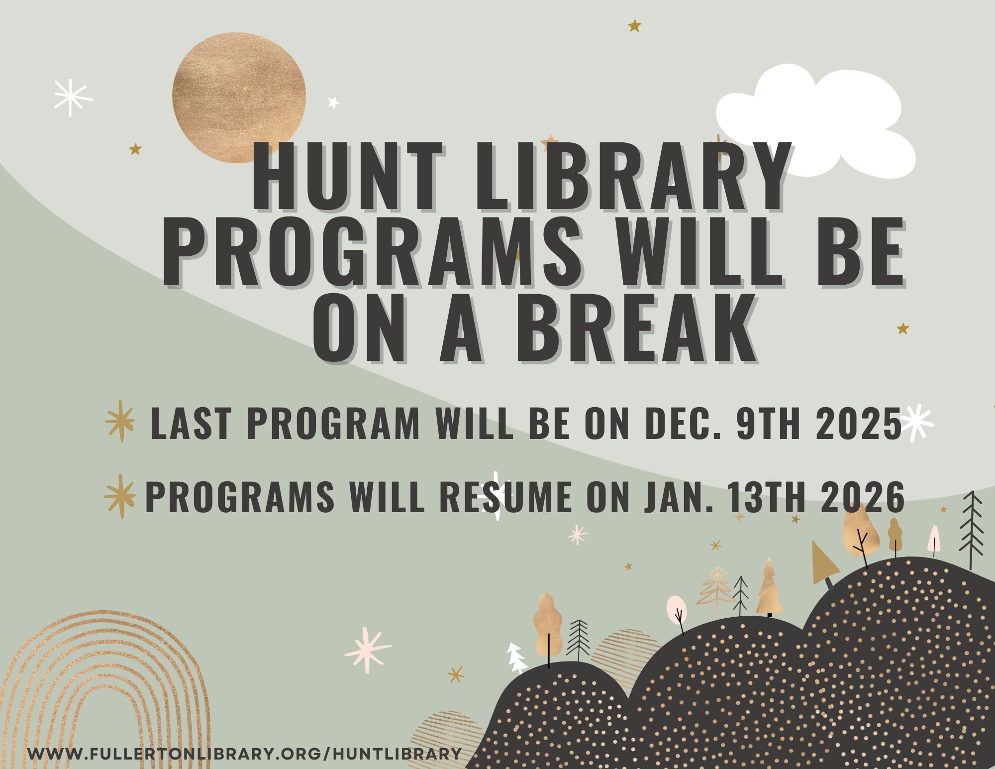 Hunt no programs until January 13 2026