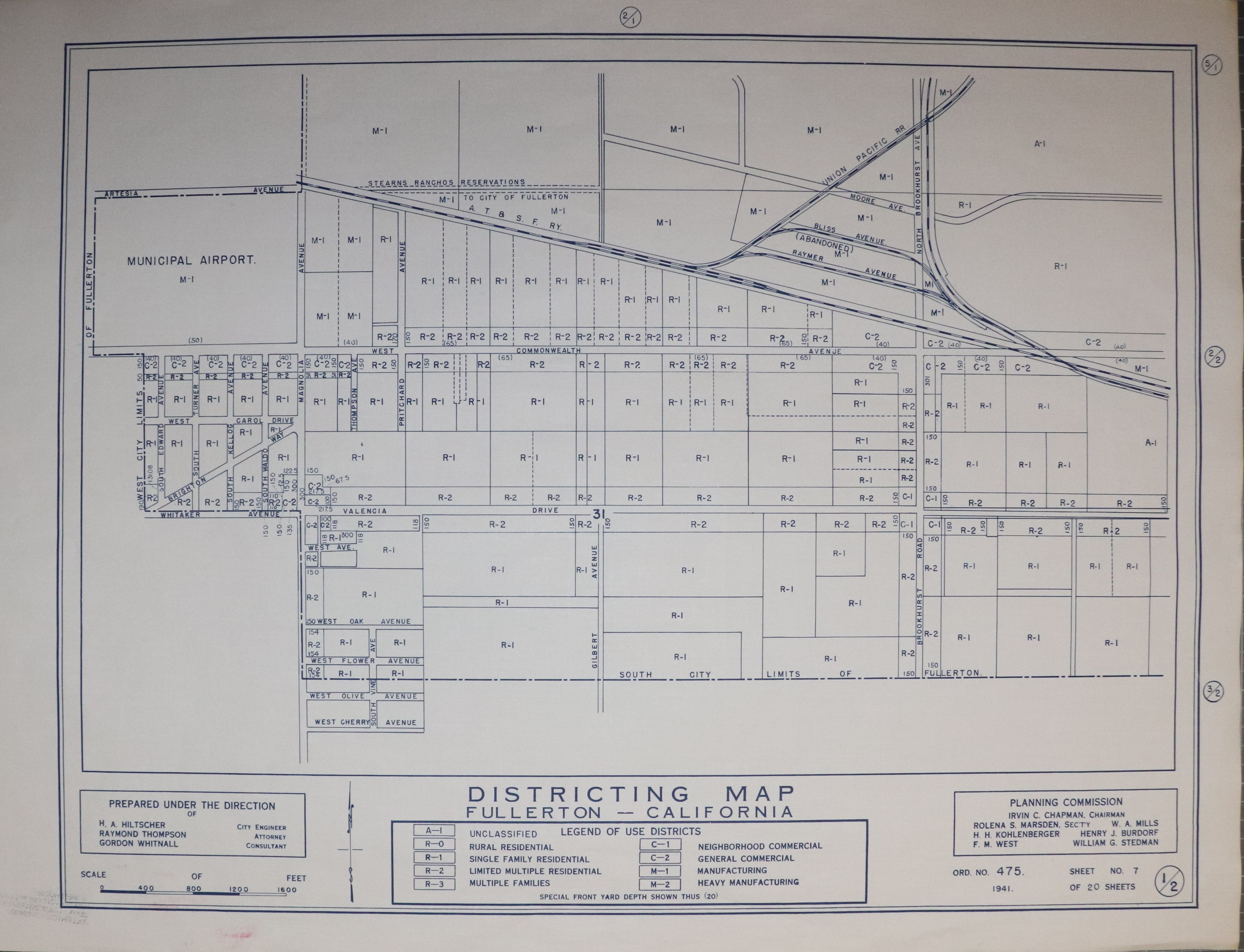 A digital scan of the Fullerton Districting Map 2-1 from 1941.