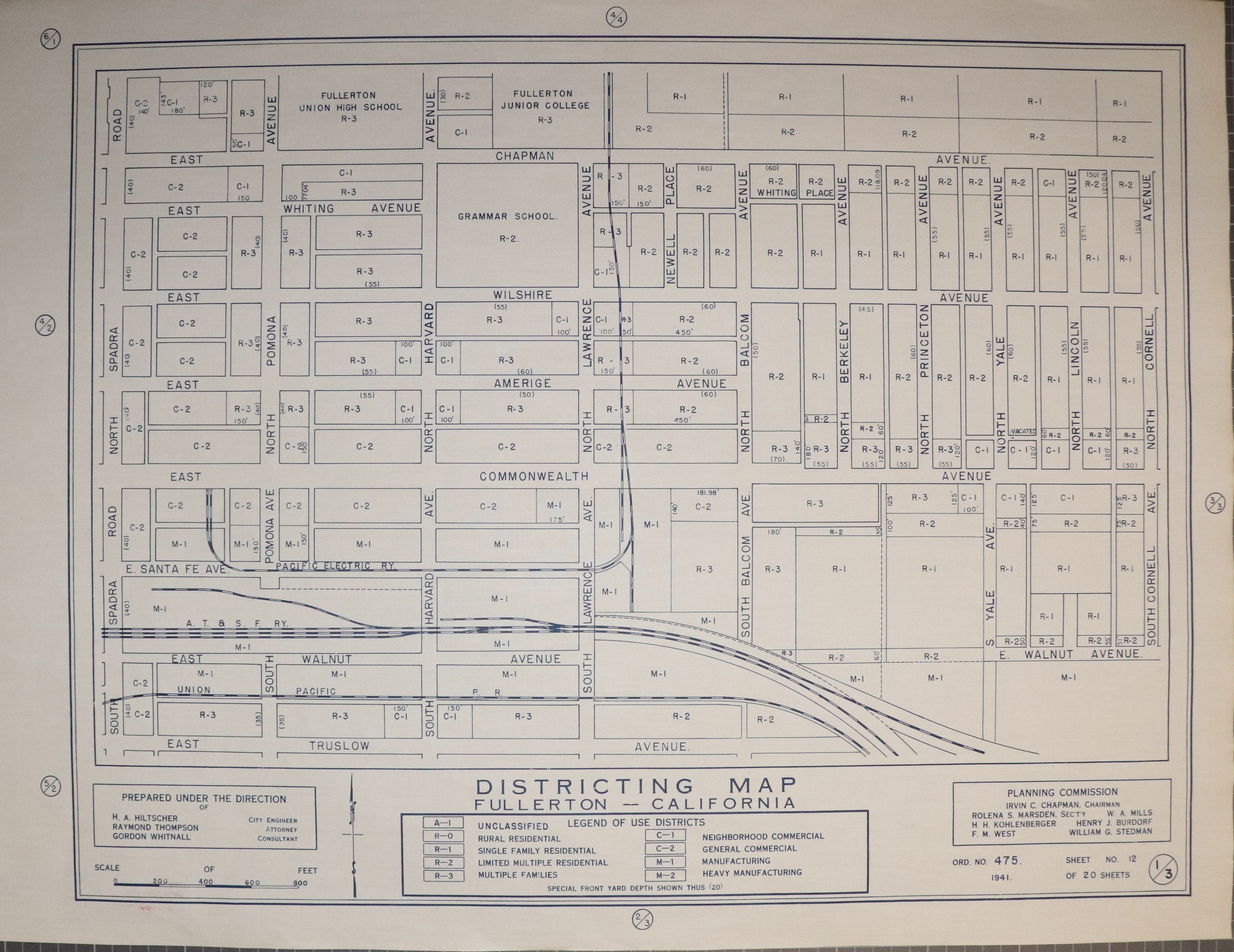 A digital scan of the Fullerton Districting Map 3-1 from 1941.