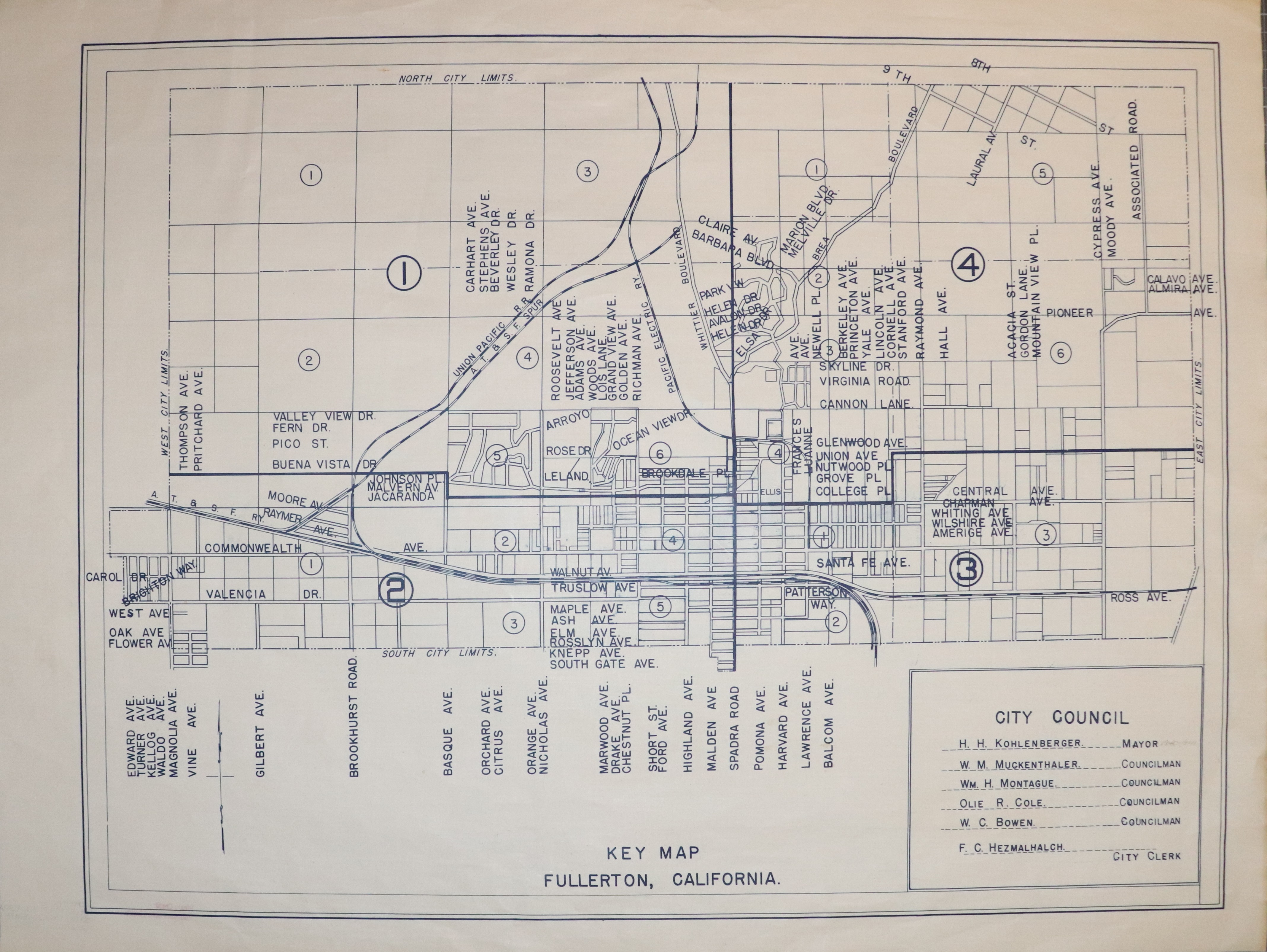 A digital scan of the Fullerton Districting Map 1 from 1941.