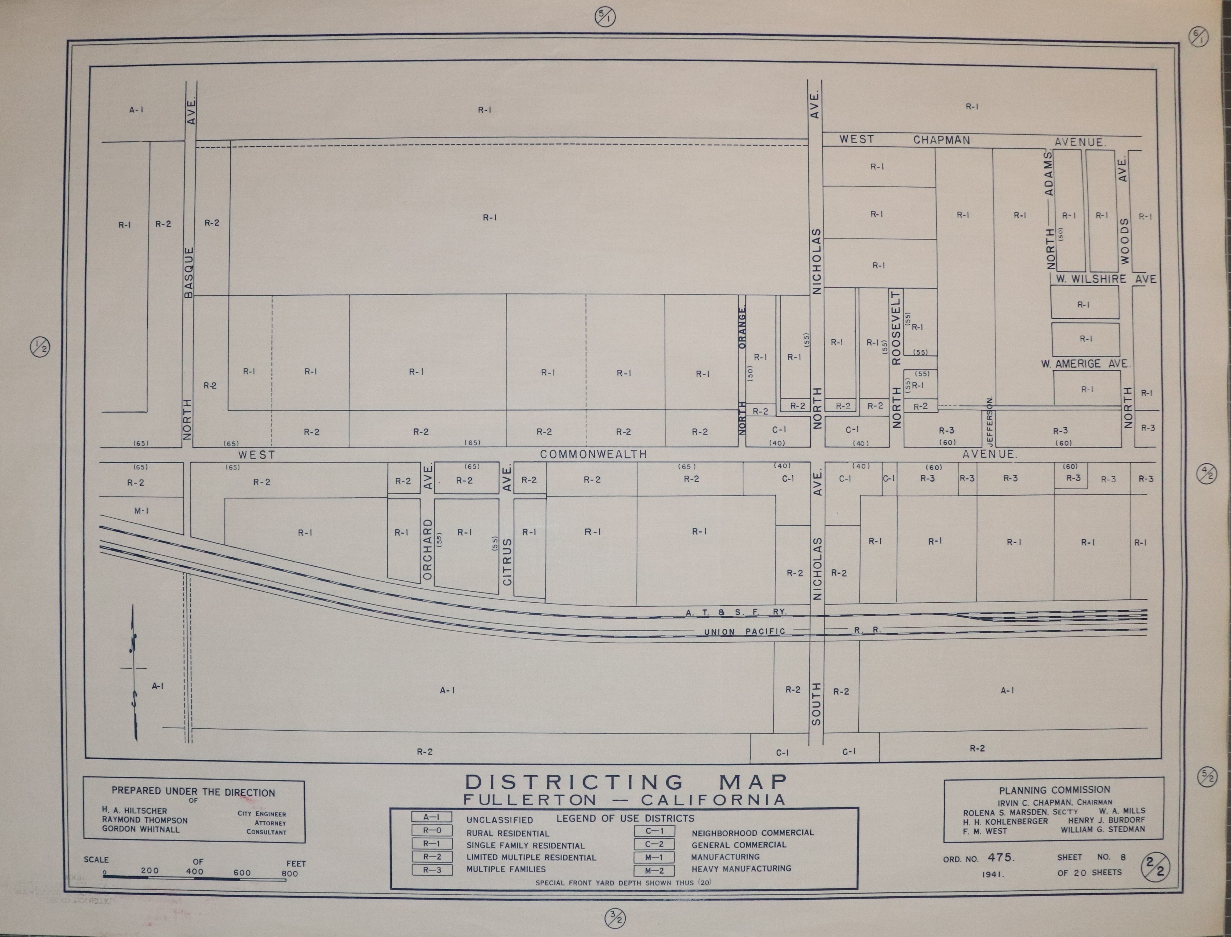 A digital scan of the Fullerton Districting Map 2-2 from 1941.