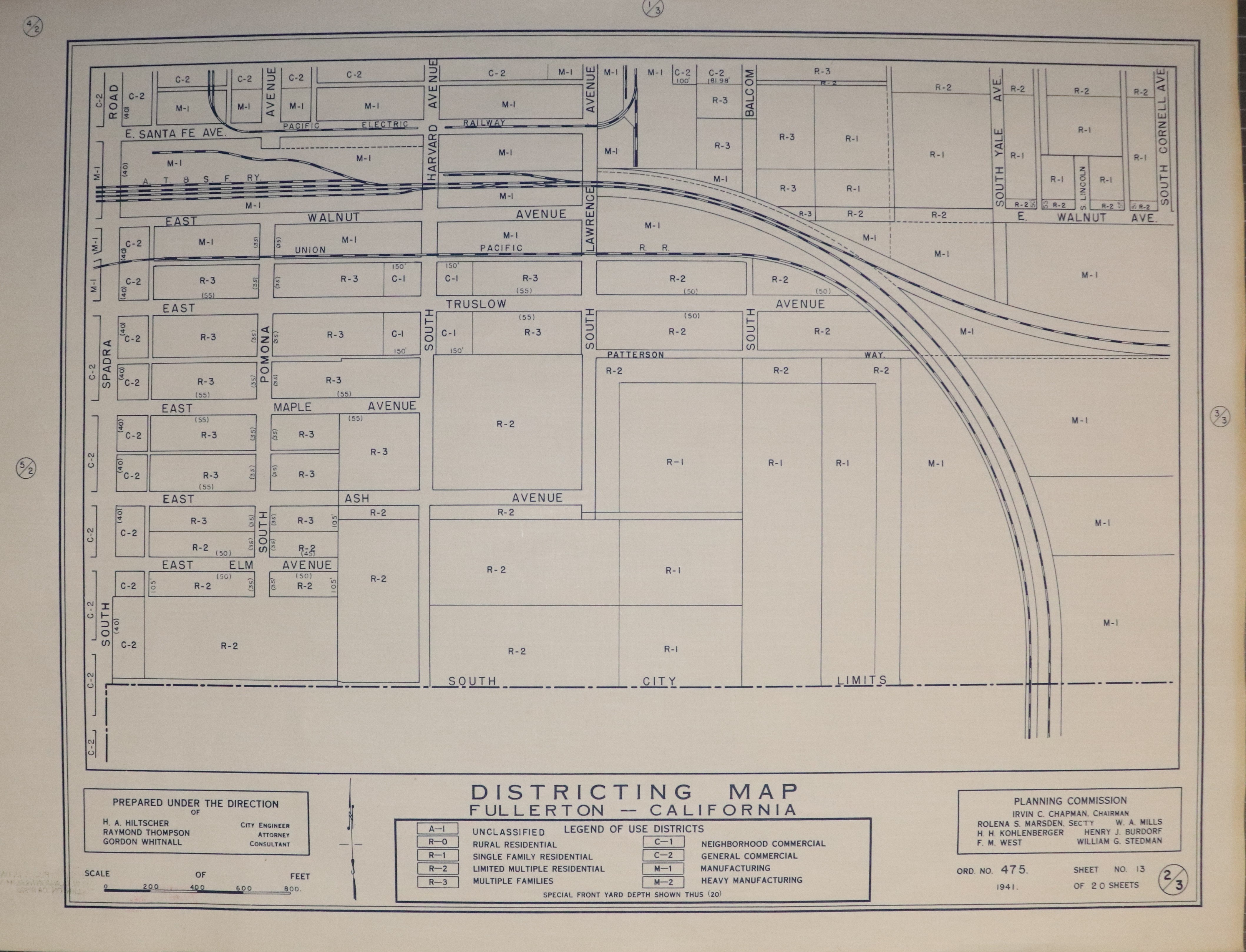 A digital scan of the Fullerton Districting Map 3-2 from 1941.