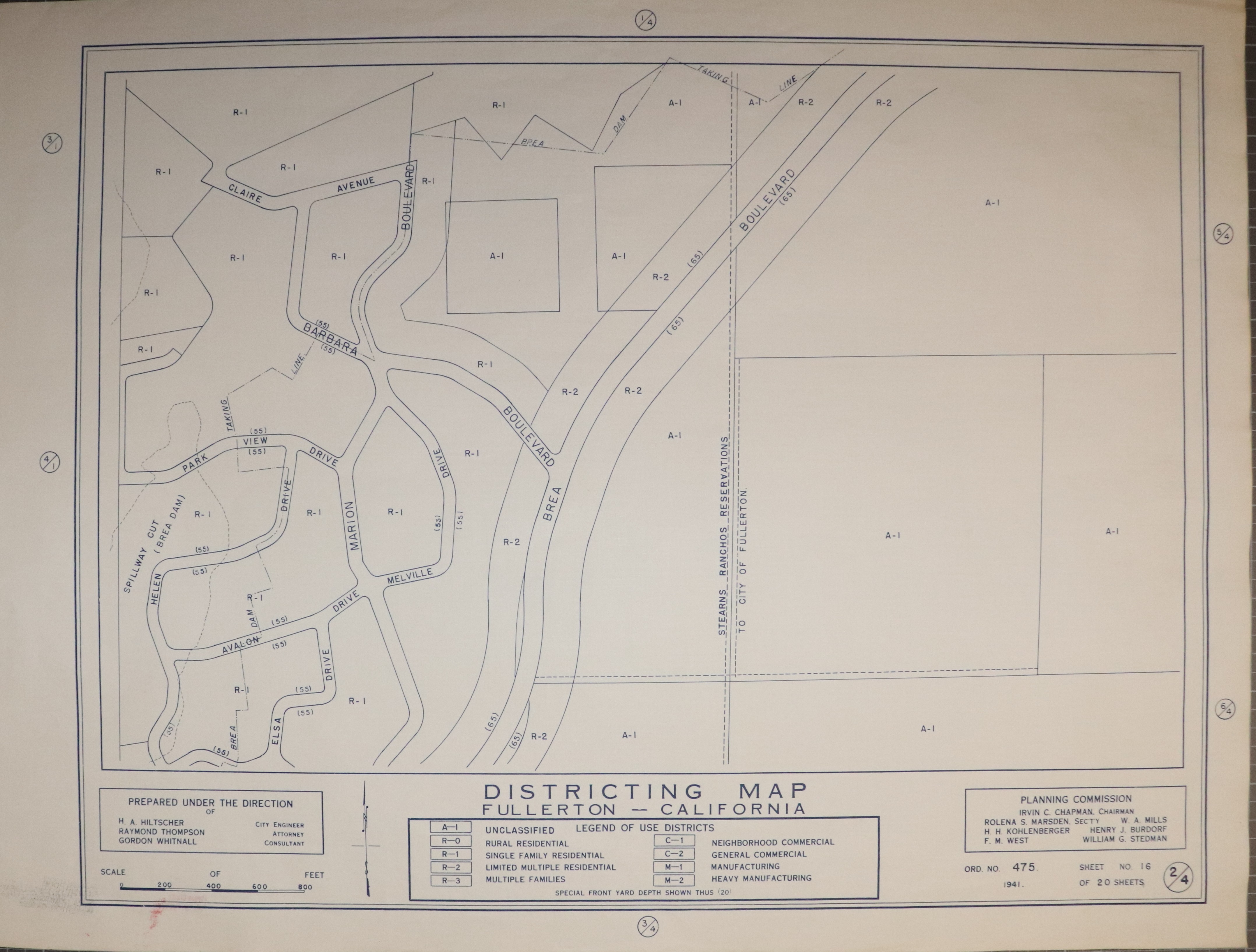 A digital scan of the Fullerton Districting Map 4-2 from 1941.