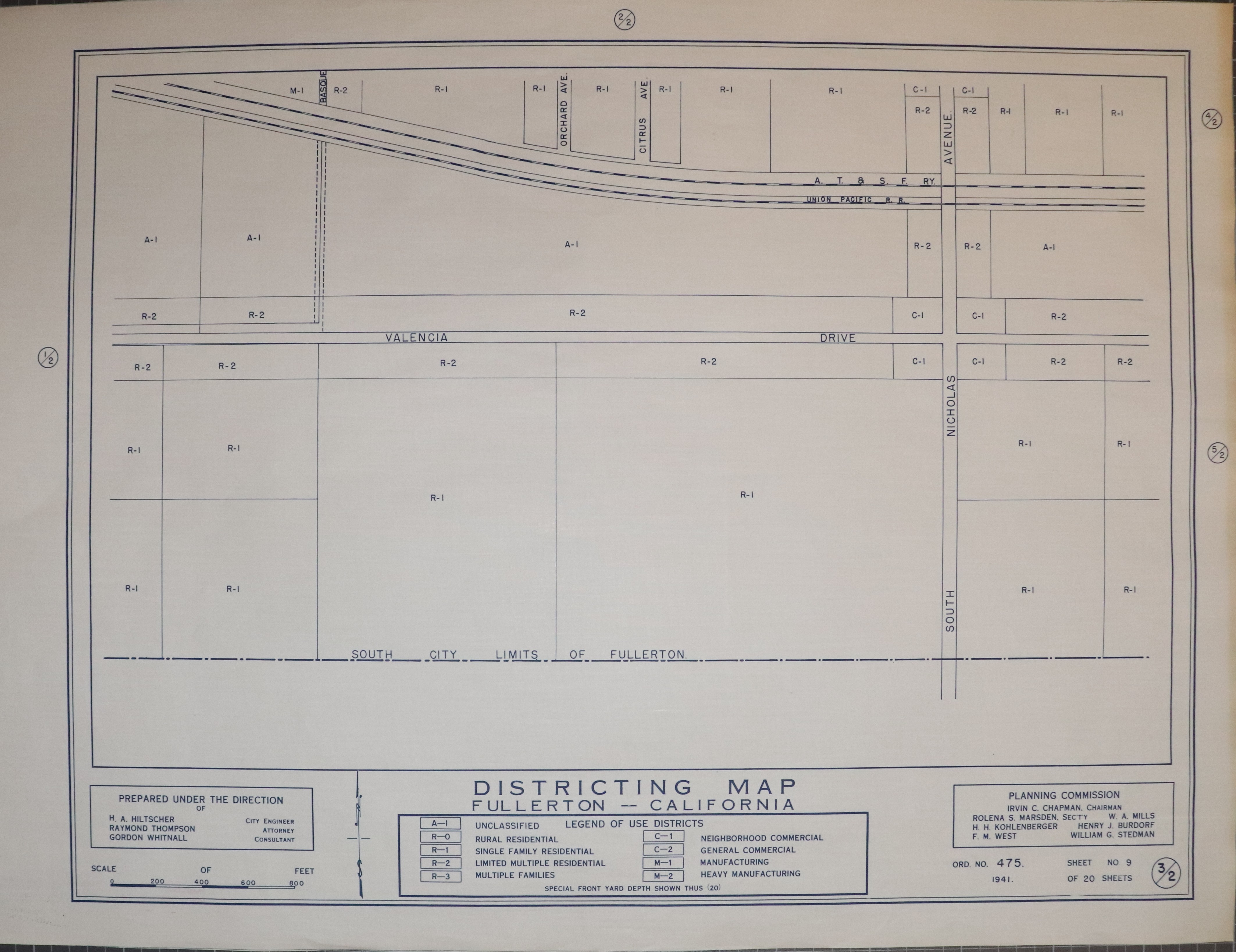A digital scan of the Fullerton Districting Map 2-3 from 1941.