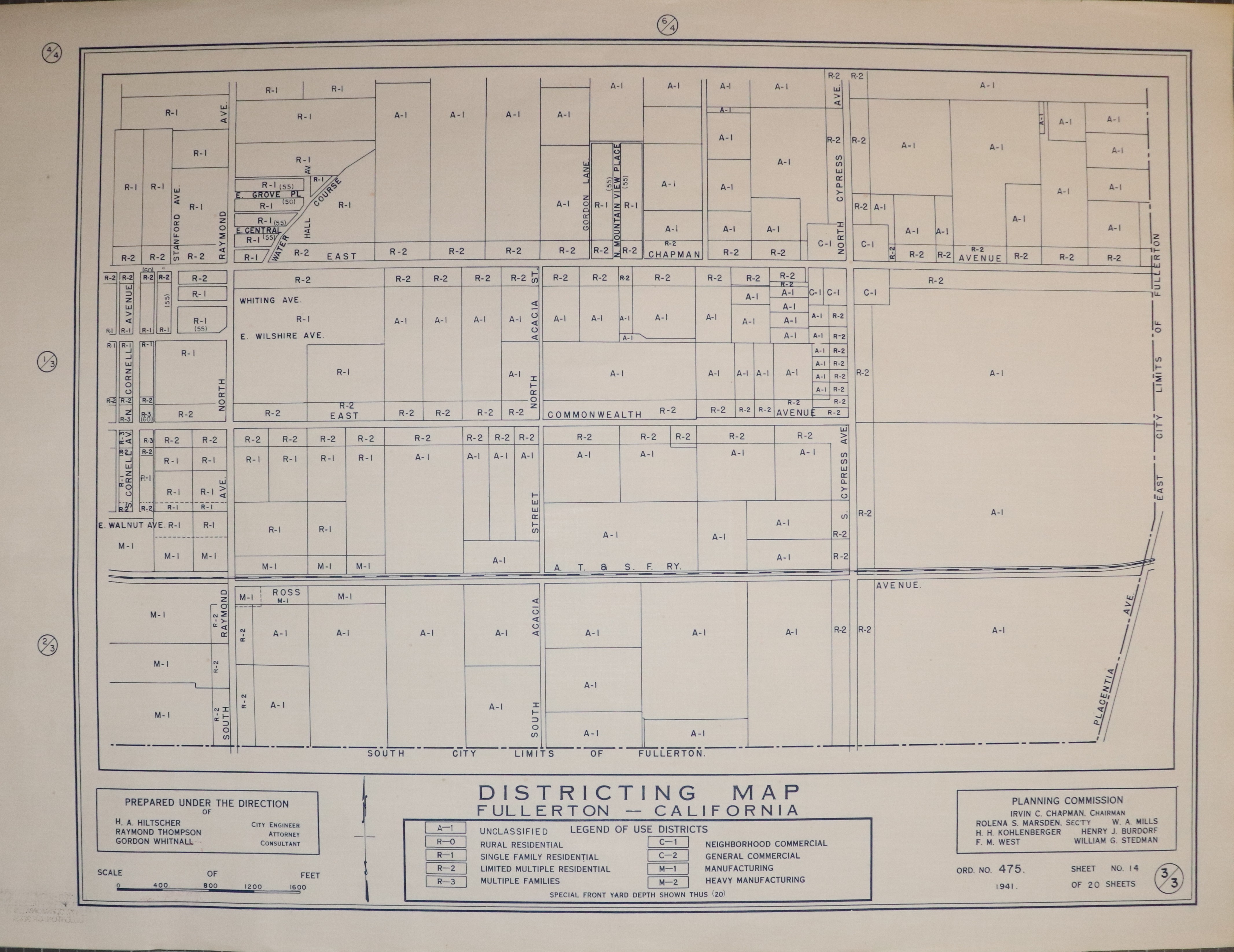 A digital scan of the Fullerton Districting Map 3-3 from 1941.