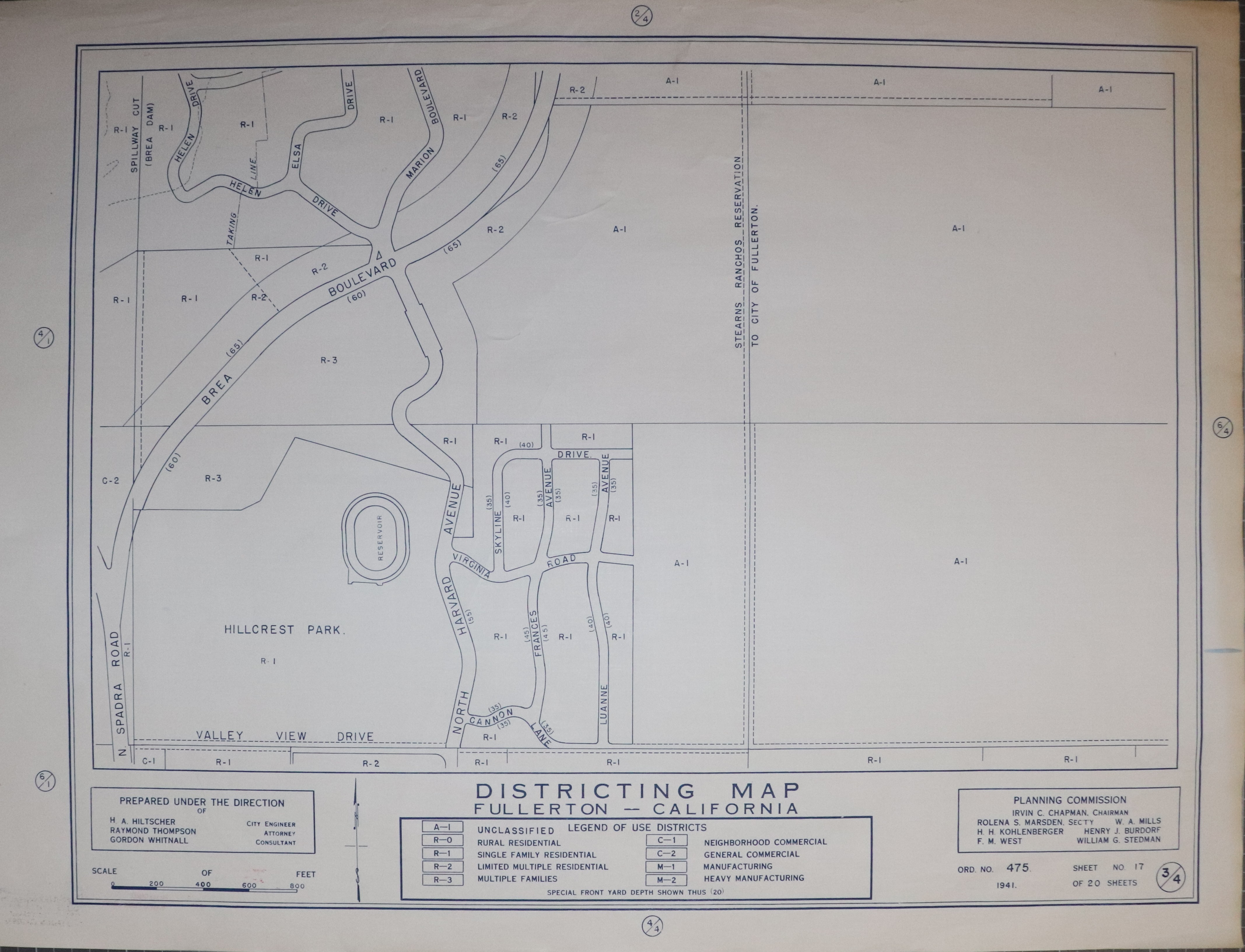 A digital scan of the Fullerton Districting Map 4-3 from 1941.