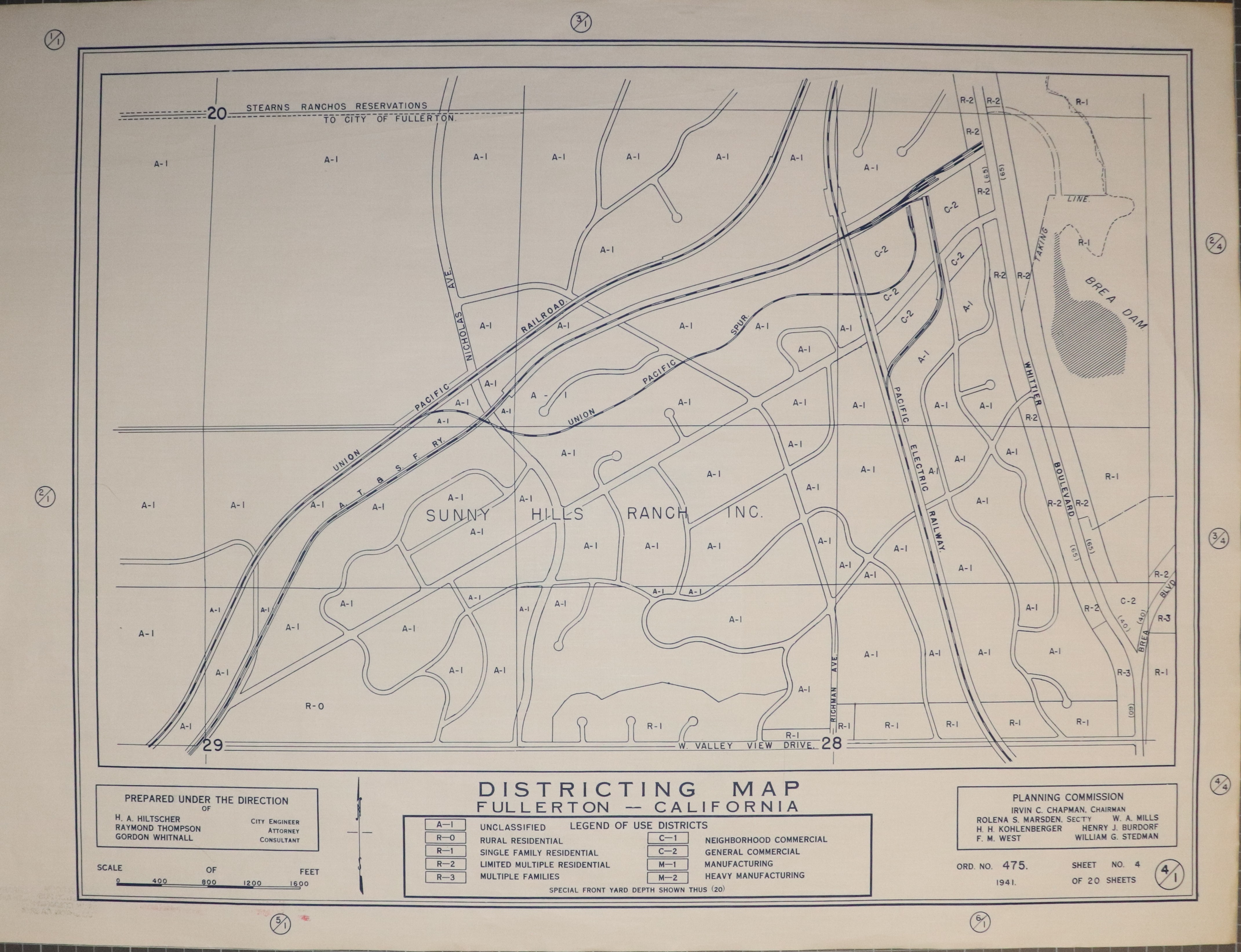 A digital scan of the Fullerton Districting Map 1-4 from 1941.