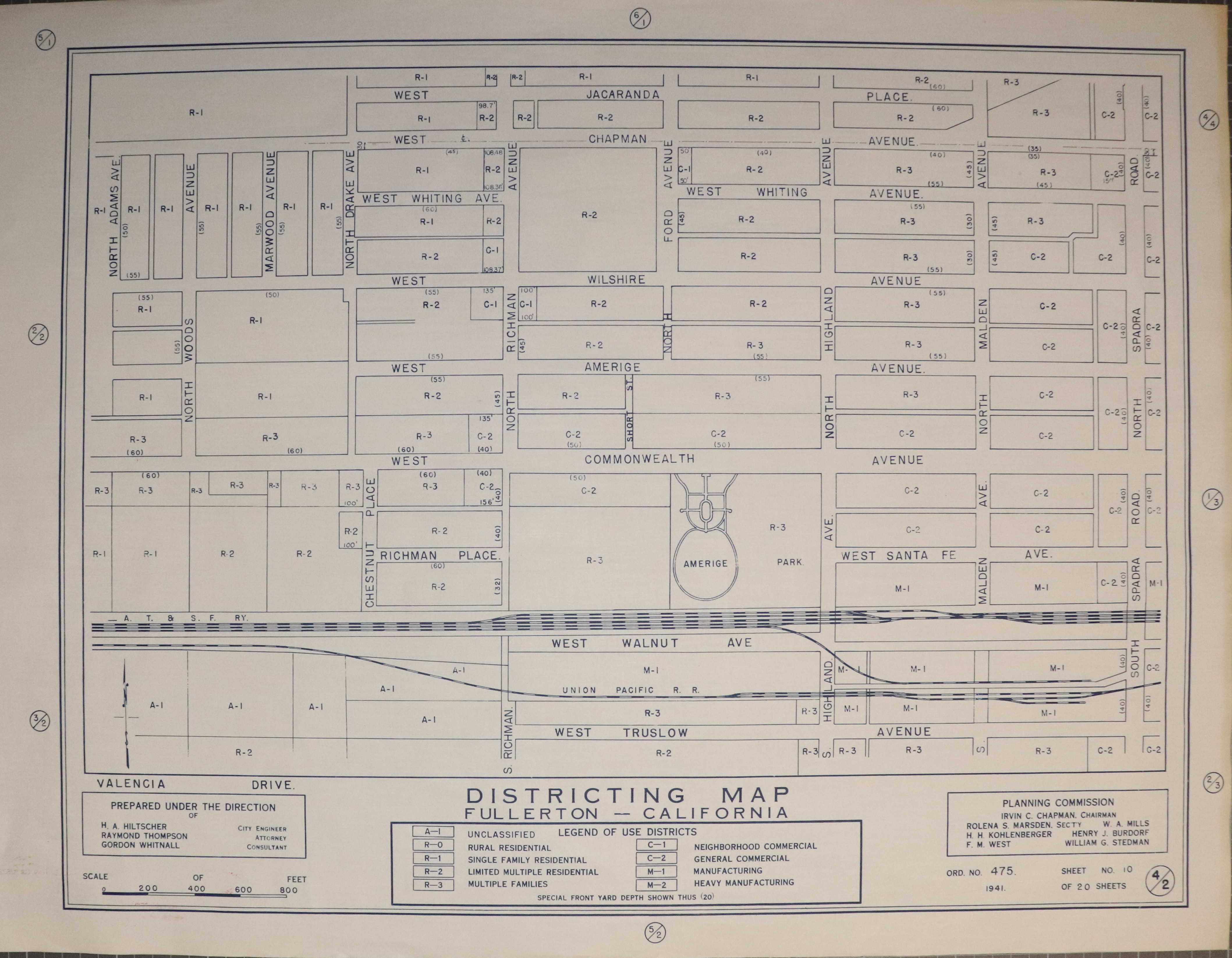 A digital scan of the Fullerton Districting Map 2-4 from 1941.