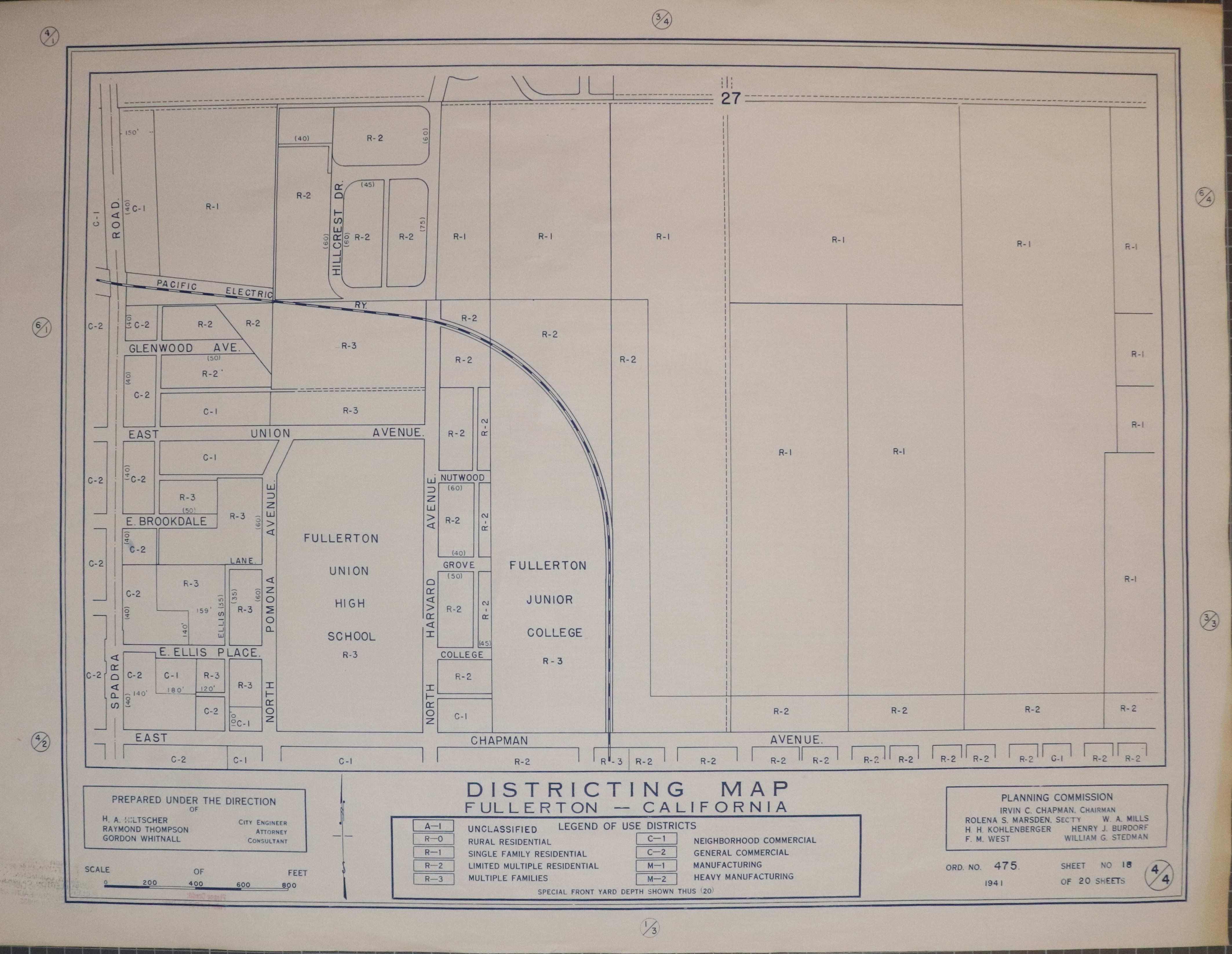 A digital scan of the Fullerton Districting Map 4-4 from 1941.