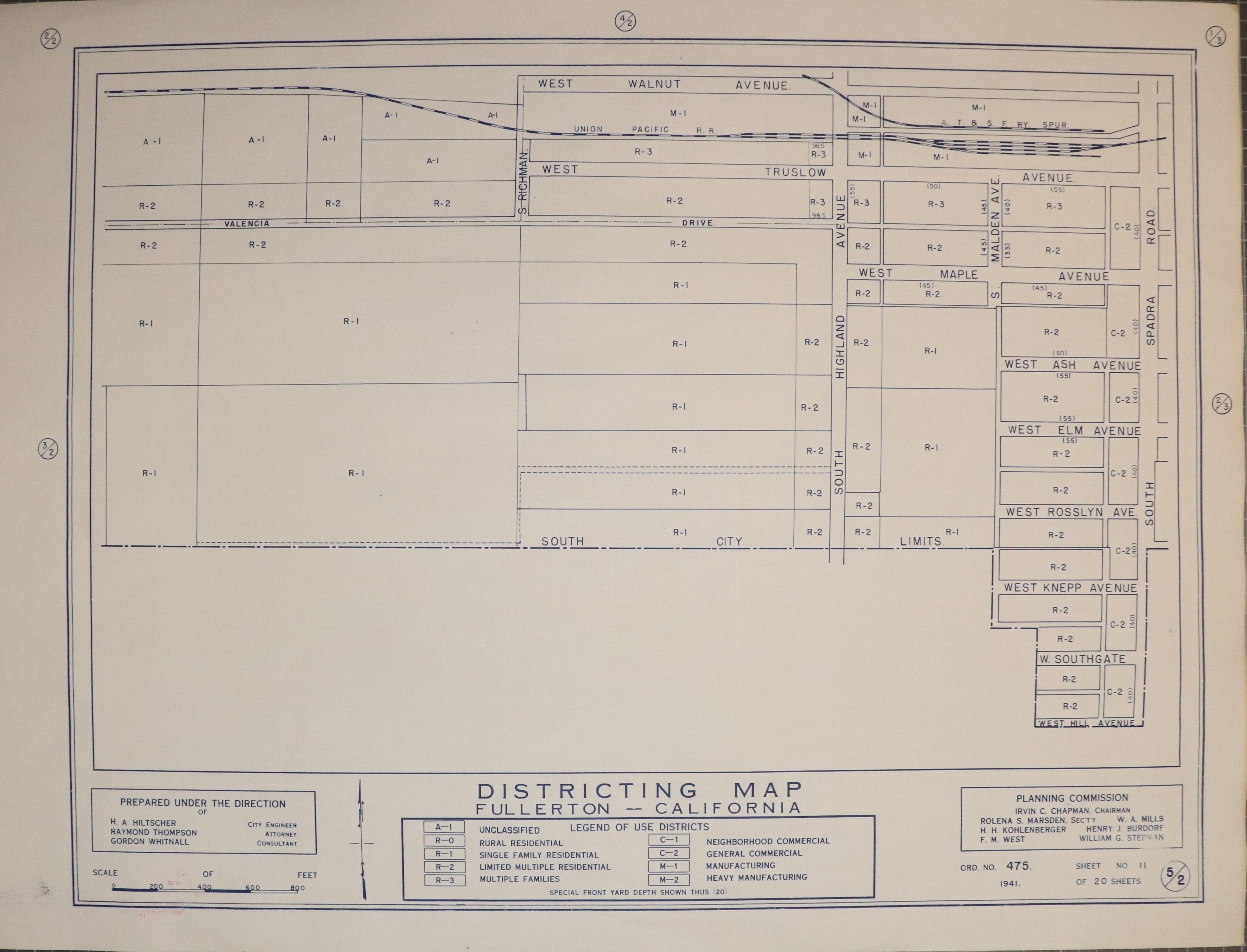 A digital scan of the Fullerton Districting Map 2-5 from 1941.