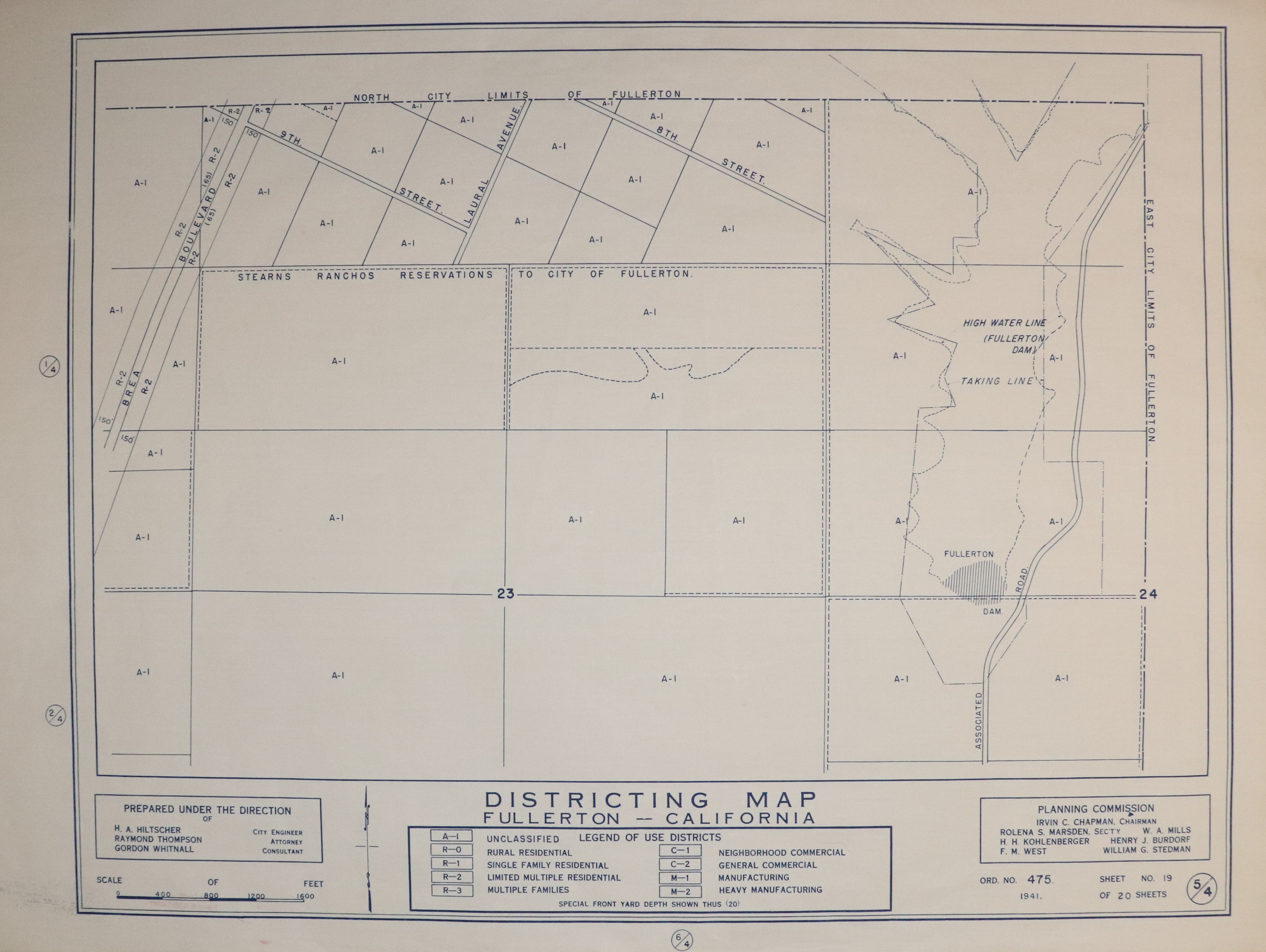 A digital scan of the Fullerton Districting Map 4-5 from 1941.