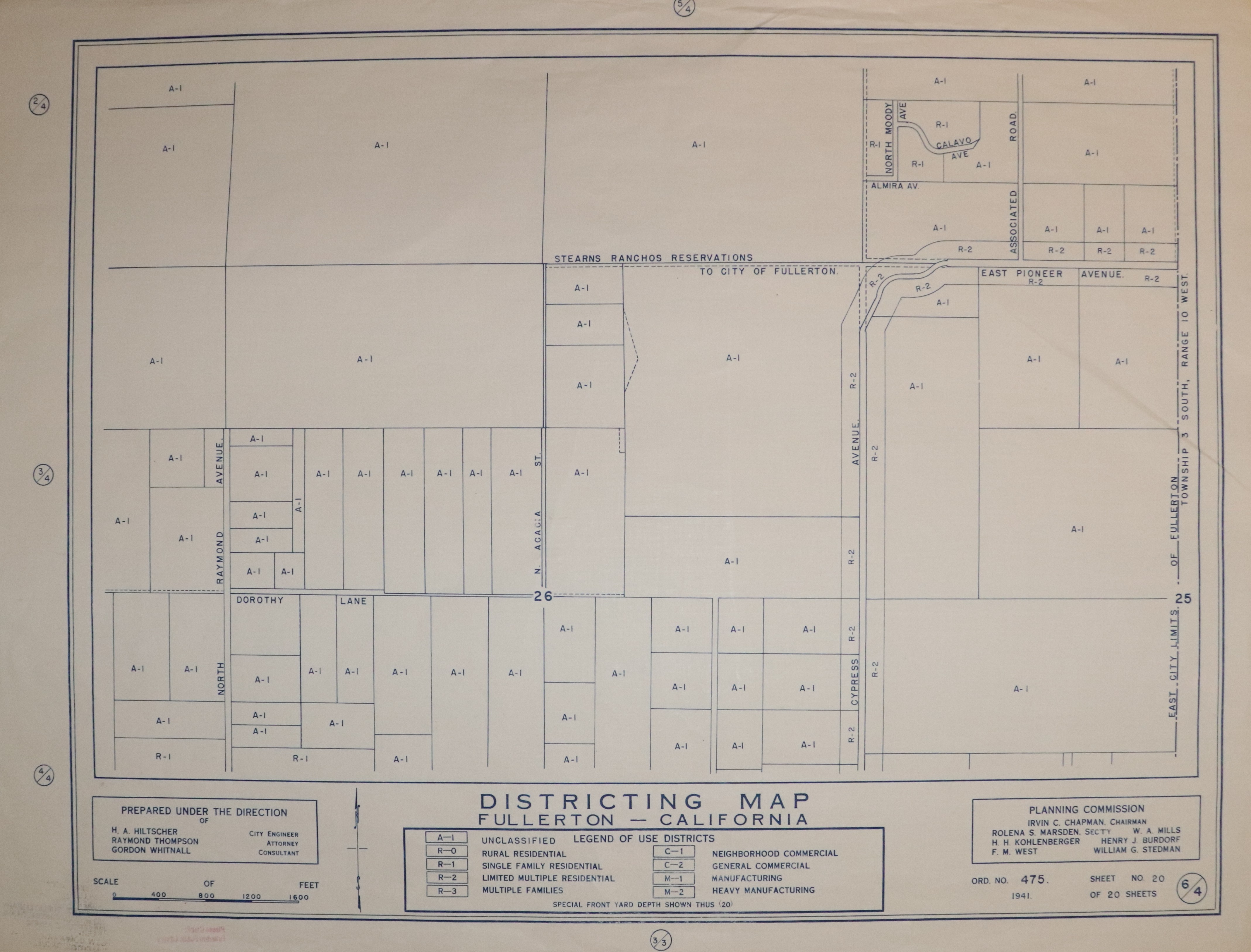 A digital scan of the Fullerton Districting Map 4-6 from 1941.