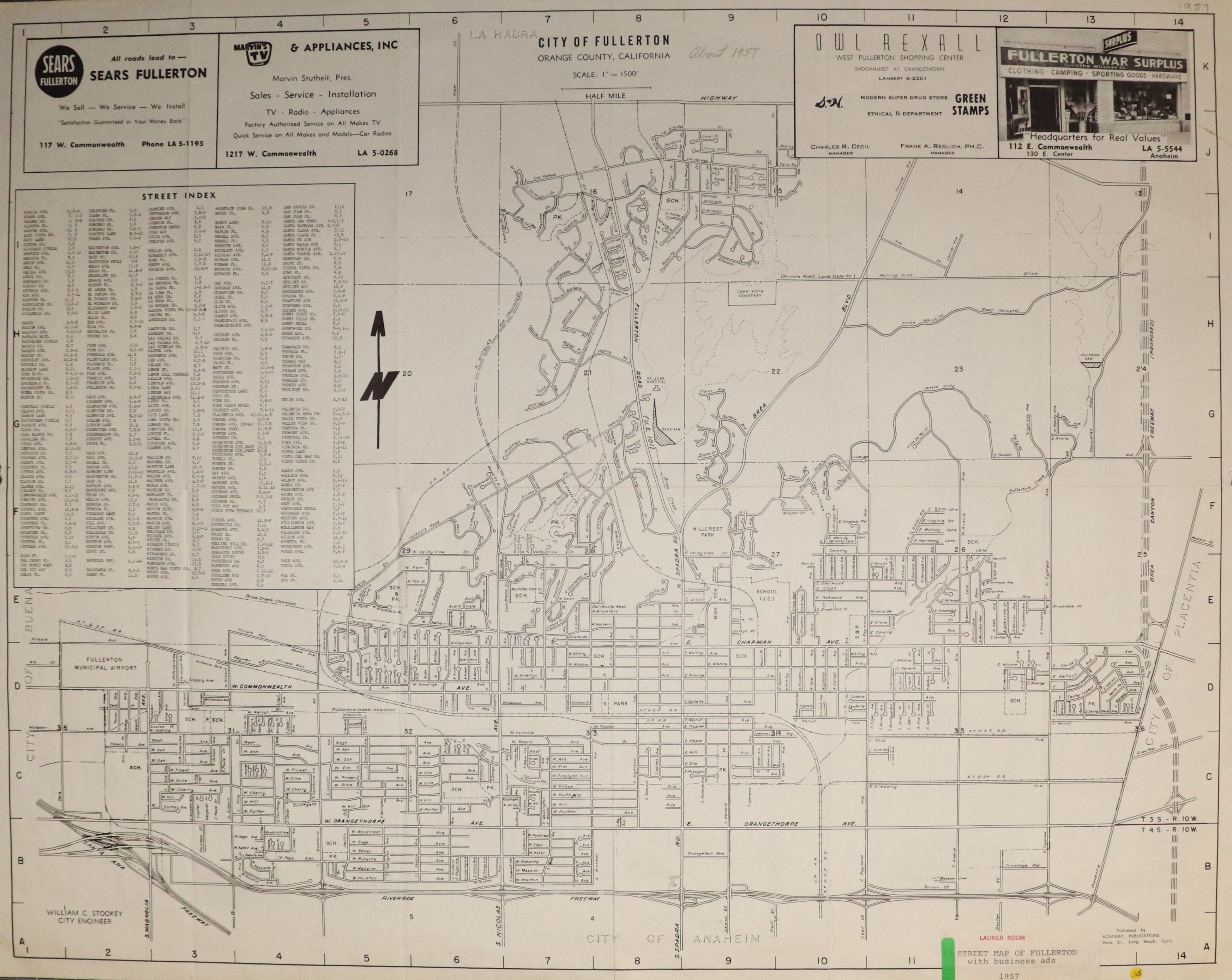 A digital scan of the Chamber of Commerce map (side A) from 1957.