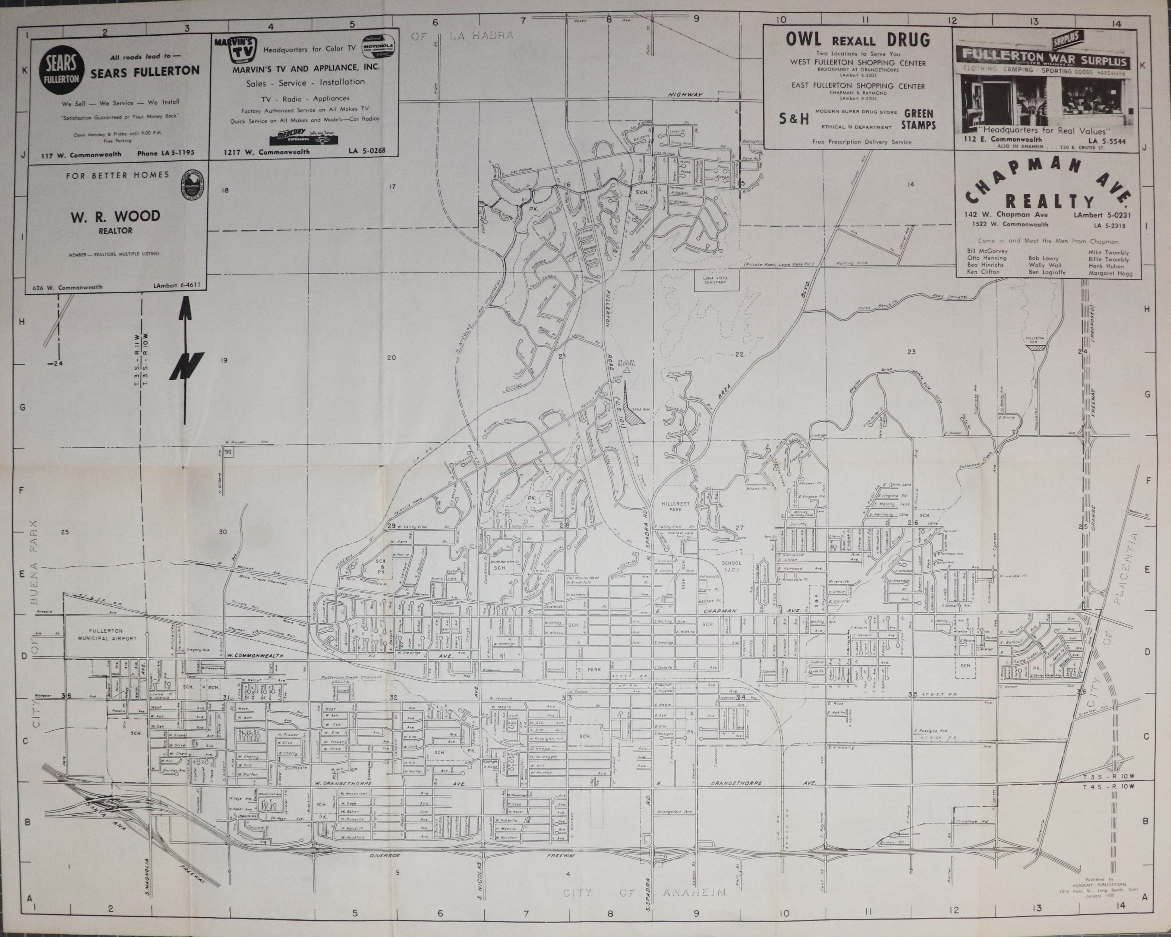 A digital scan of the Chamber of Commerce map (side A) from 1958.