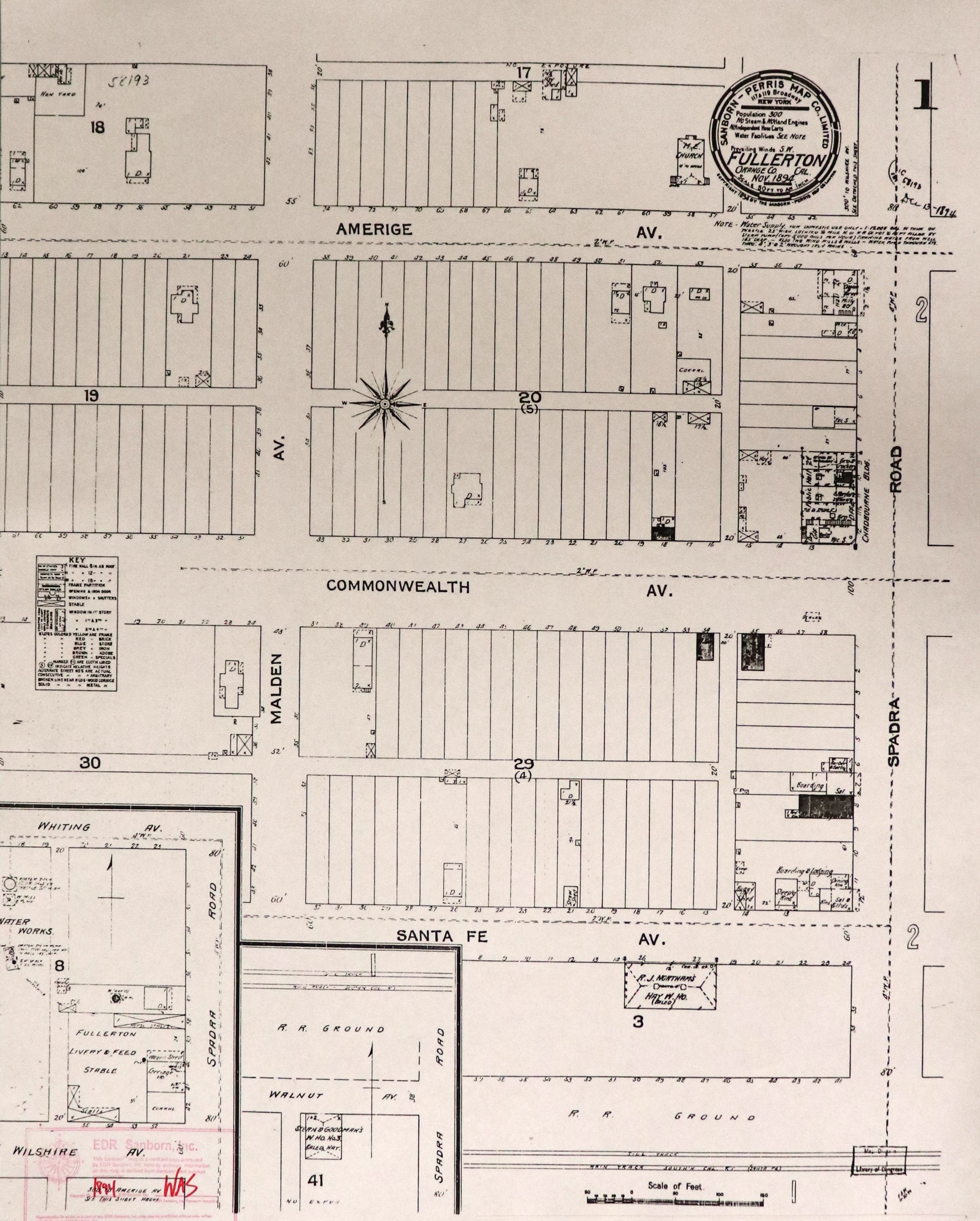 A digital scan of Sanborn Map 1 from 1894.