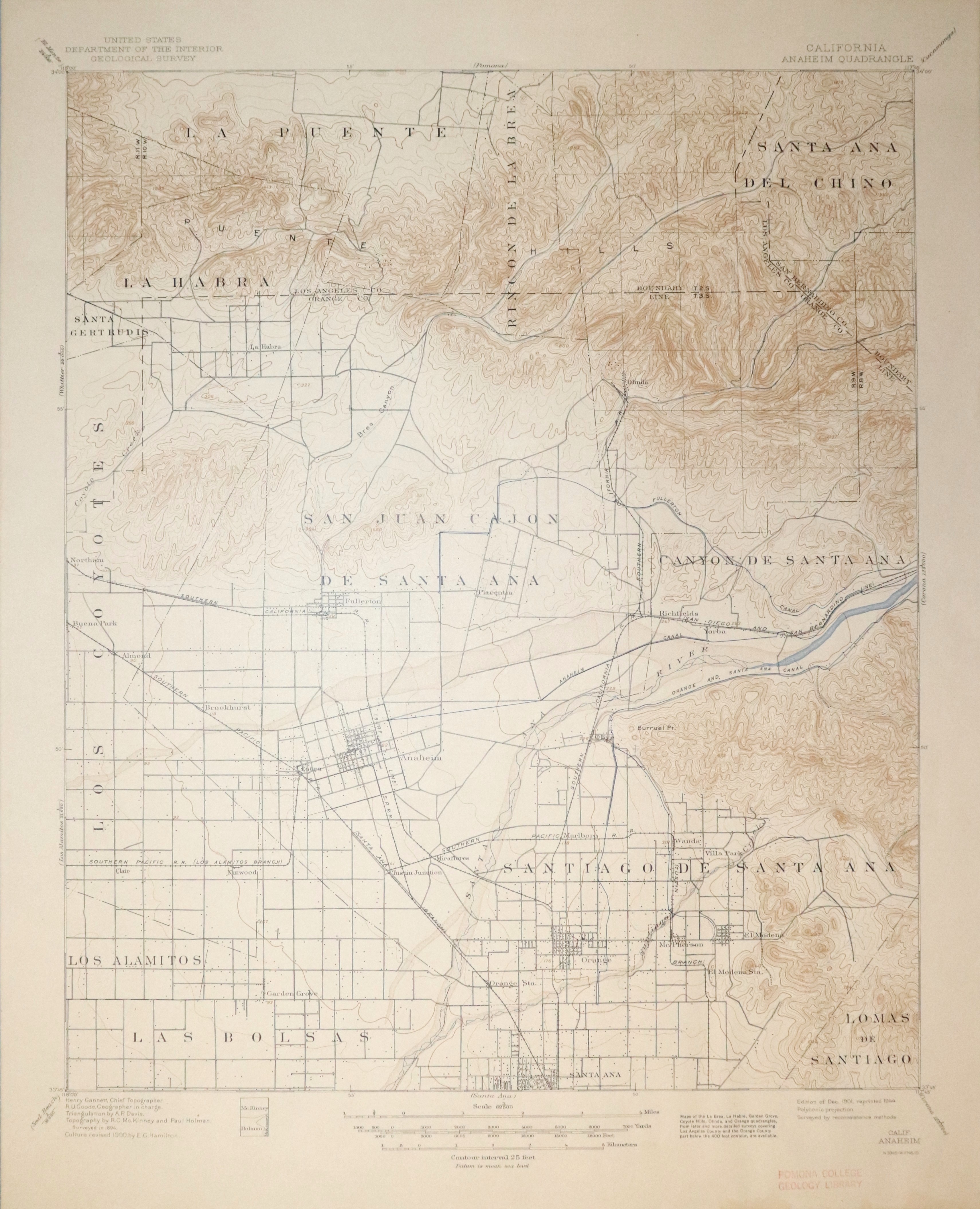 A digital scan of the Anaheim Topographic Map from 1901.