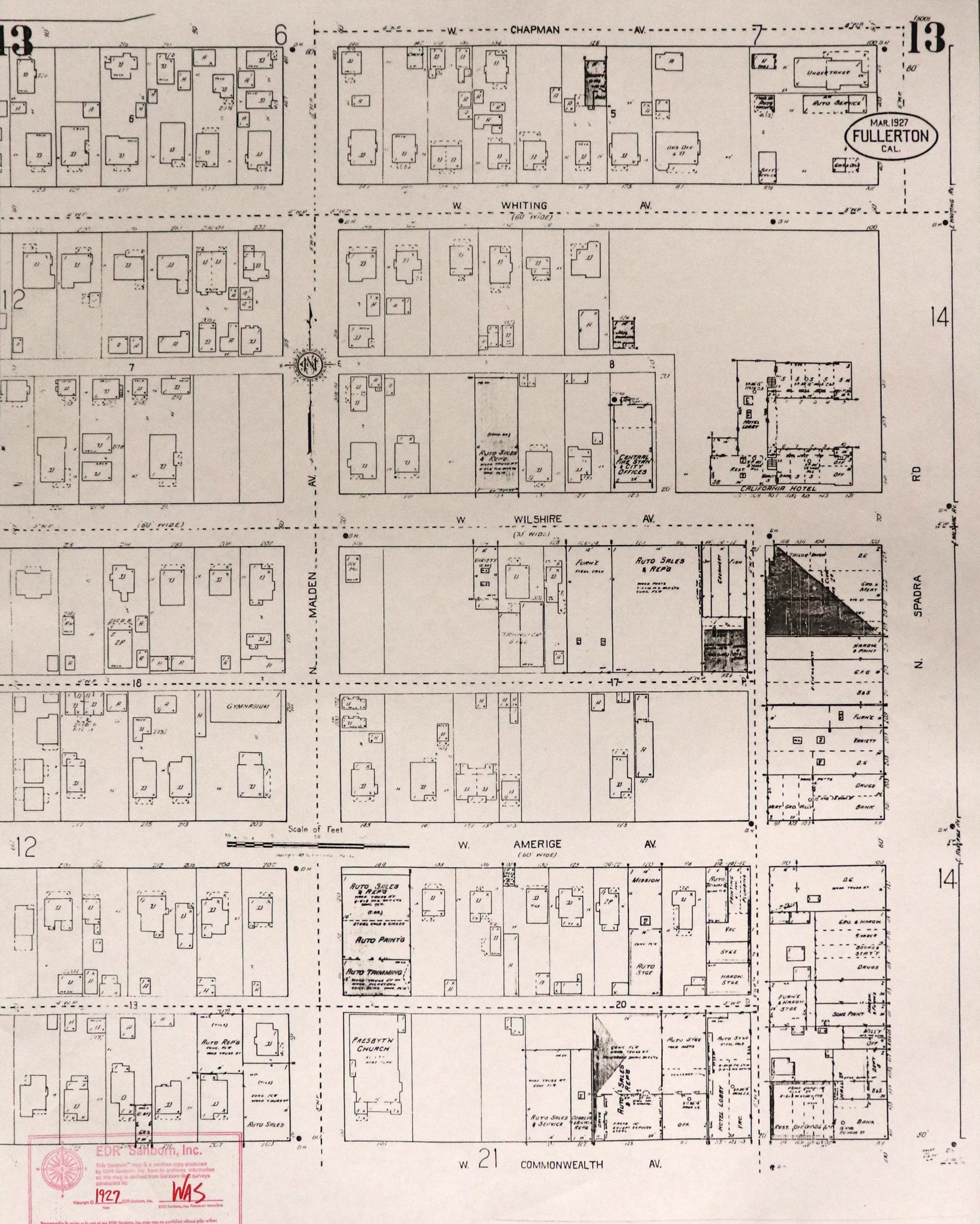 A digital scan of the Sanborn Map 13 from 1927.