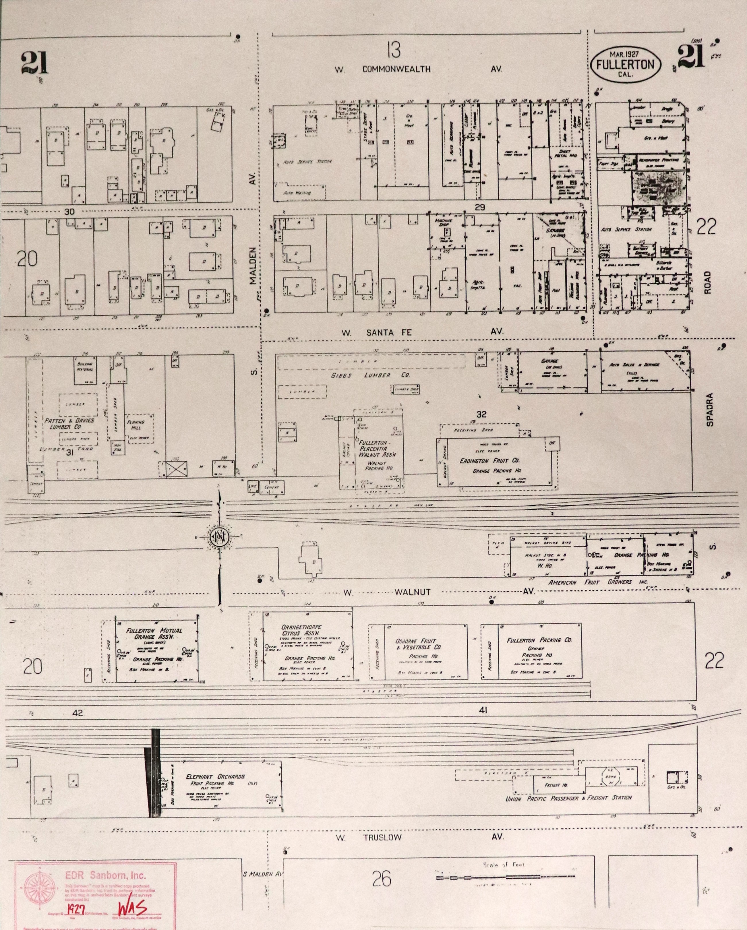 A digital scan of the Sanborn Map 21 from 1927.
