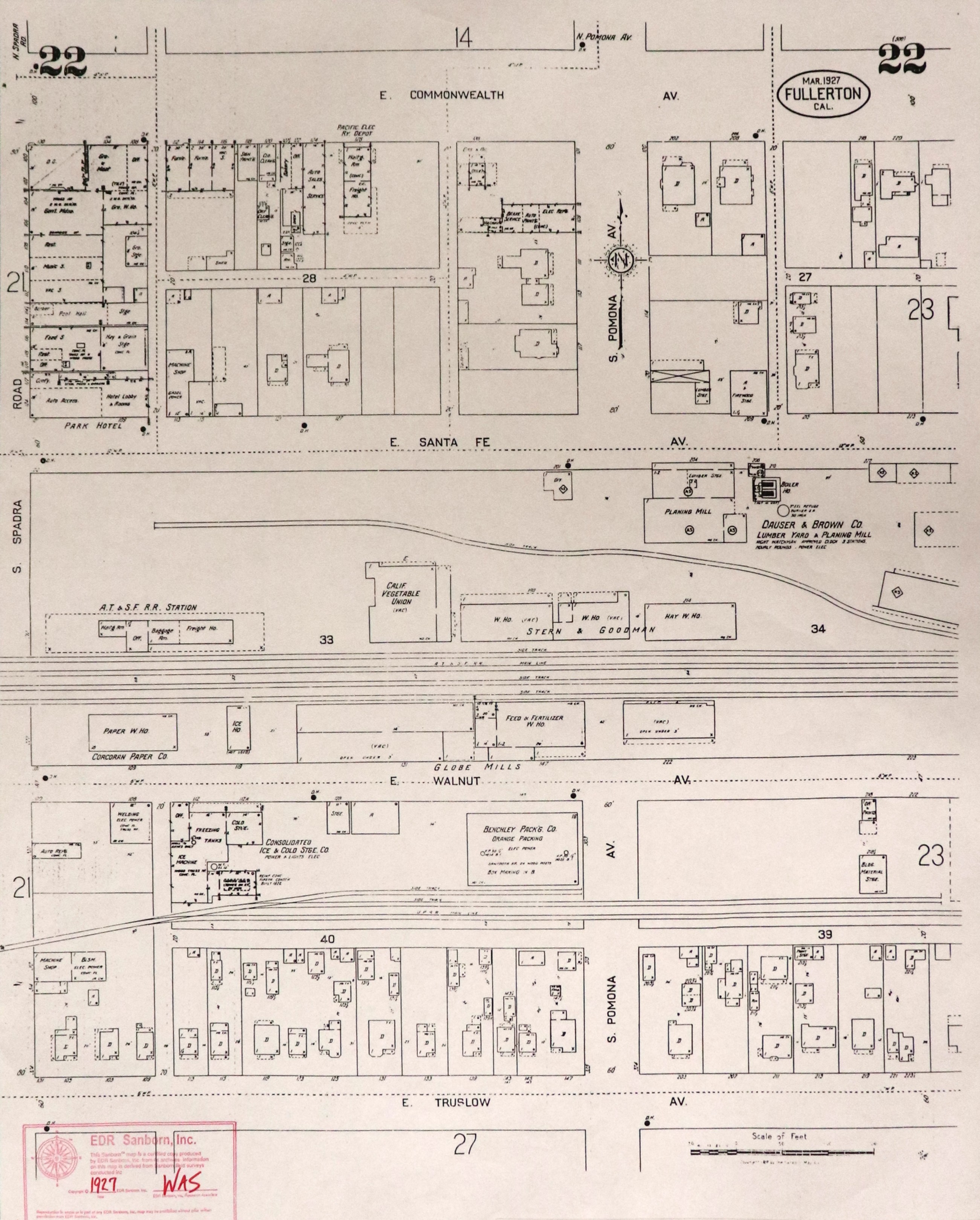 A digital scan of the Sanborn Map 22 from 1927.