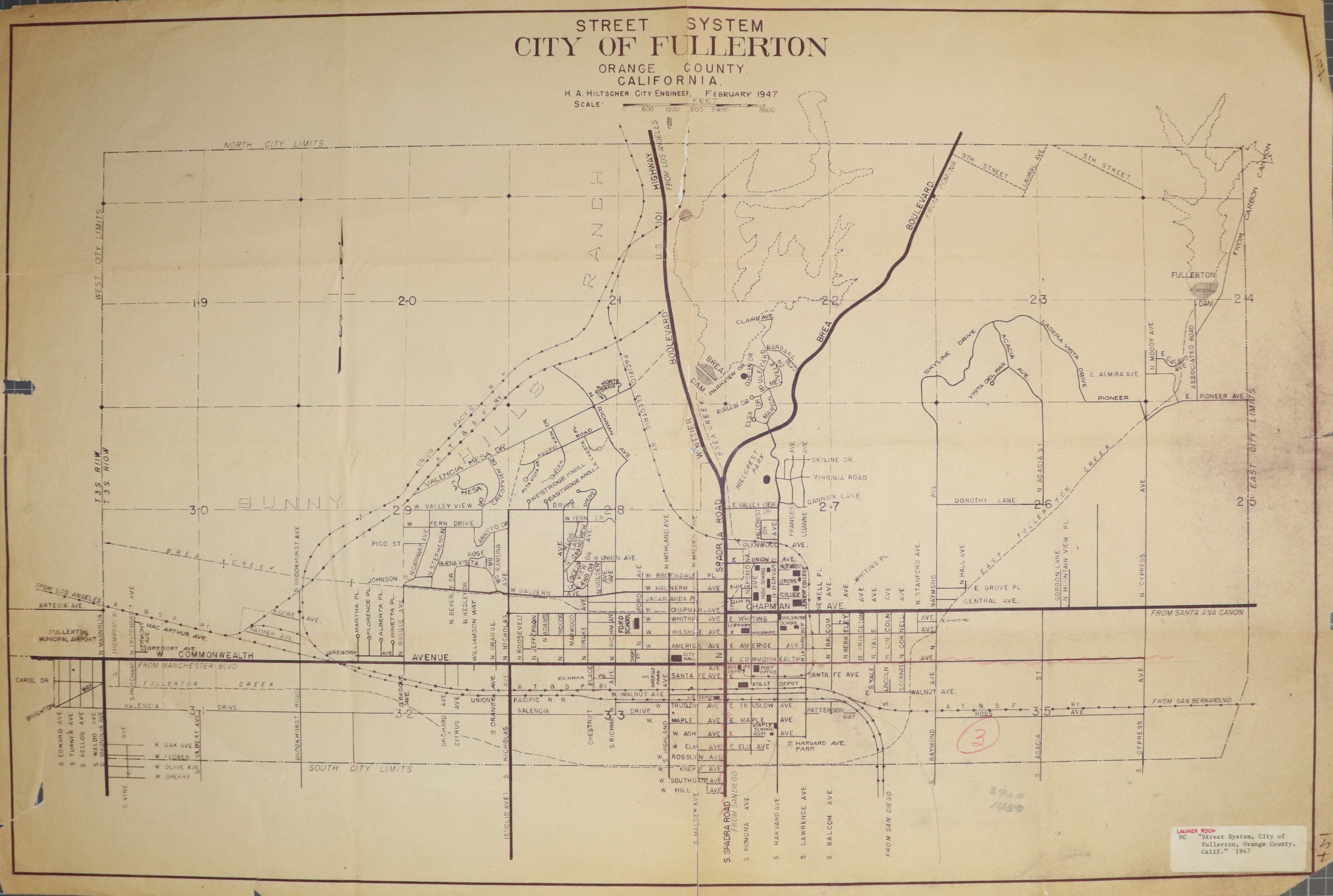 A digital scan of a street system map from 1947.