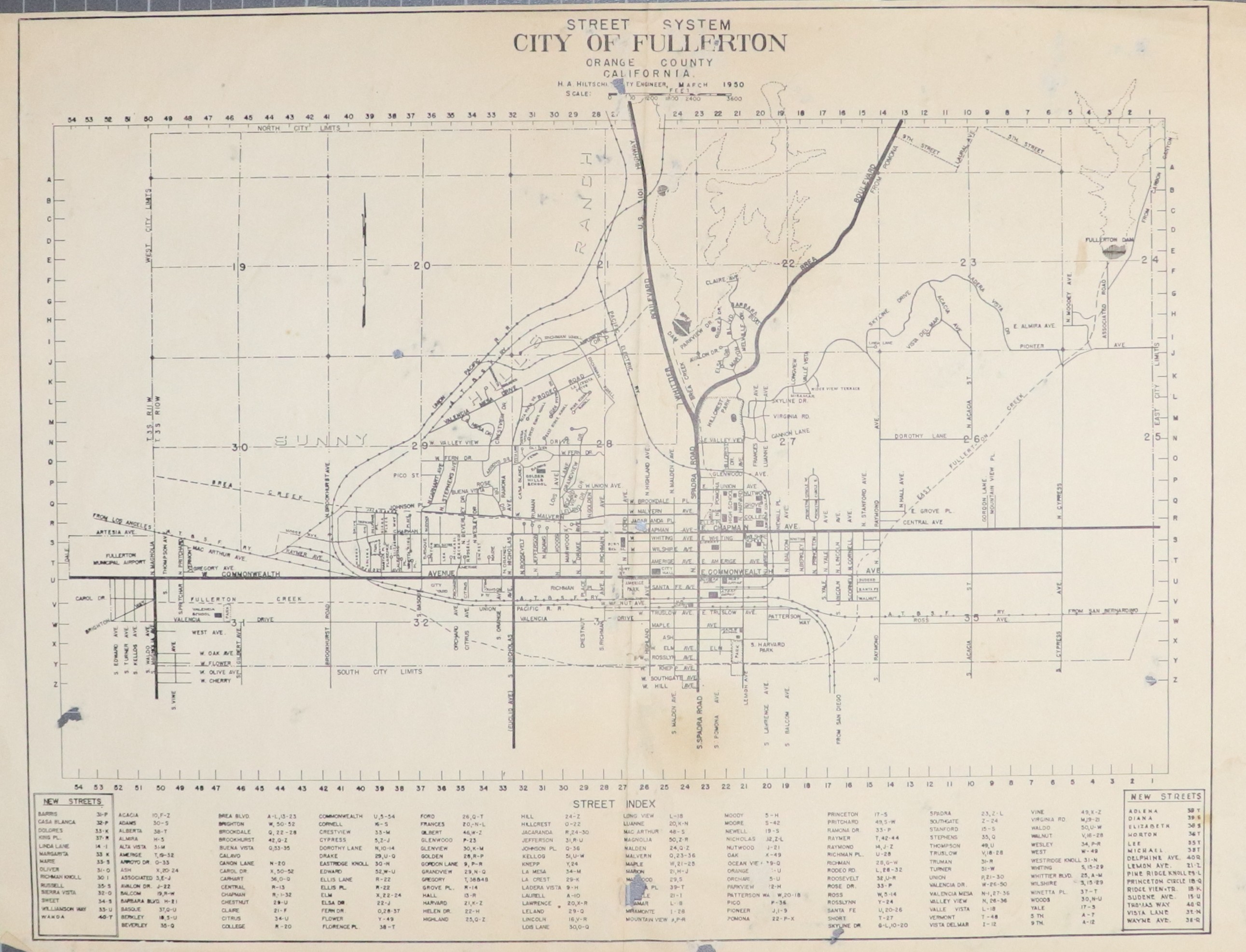 A digital scan of a street system map from 1950.