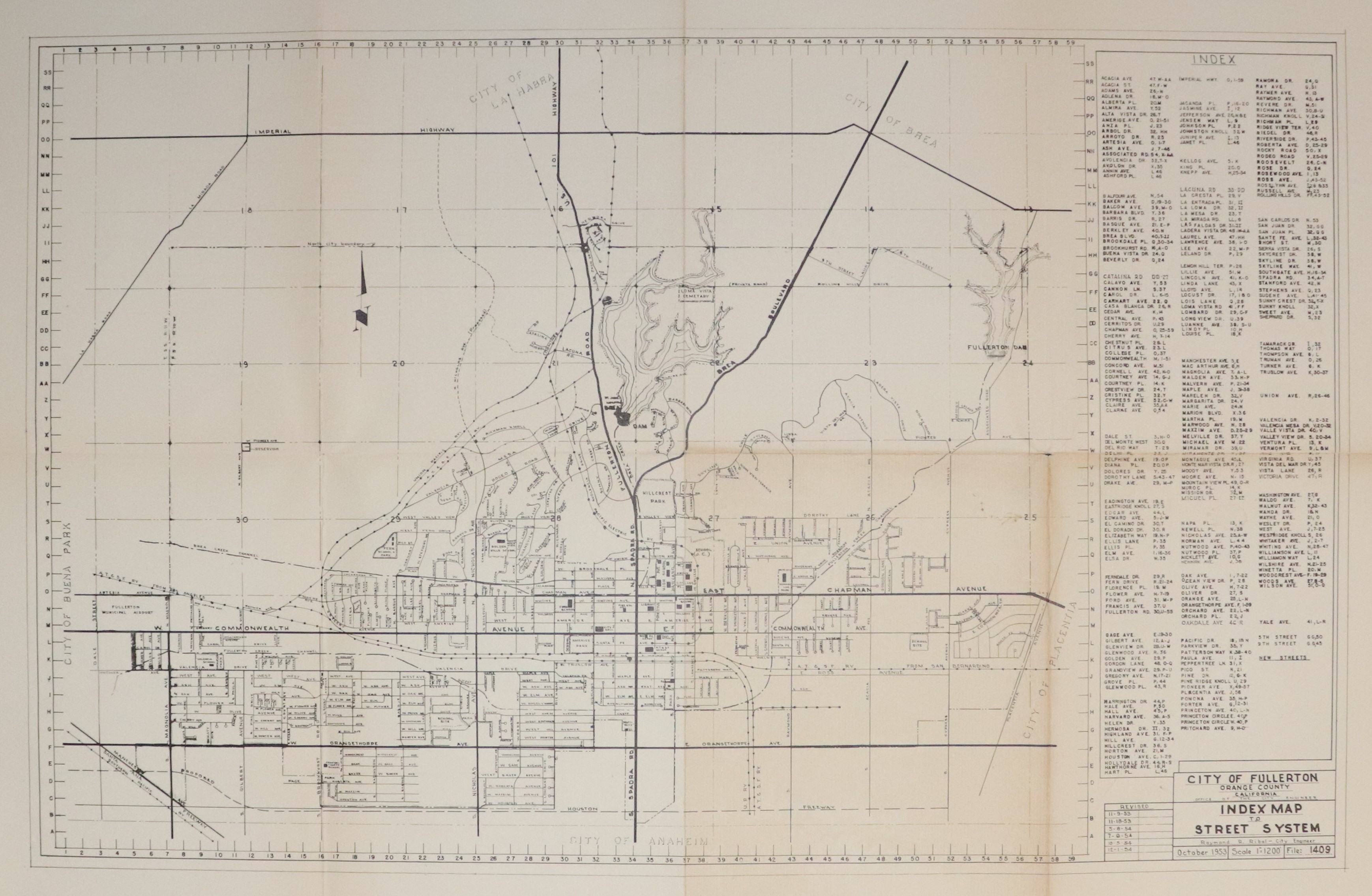 A digital scan of a street system map from 1953.