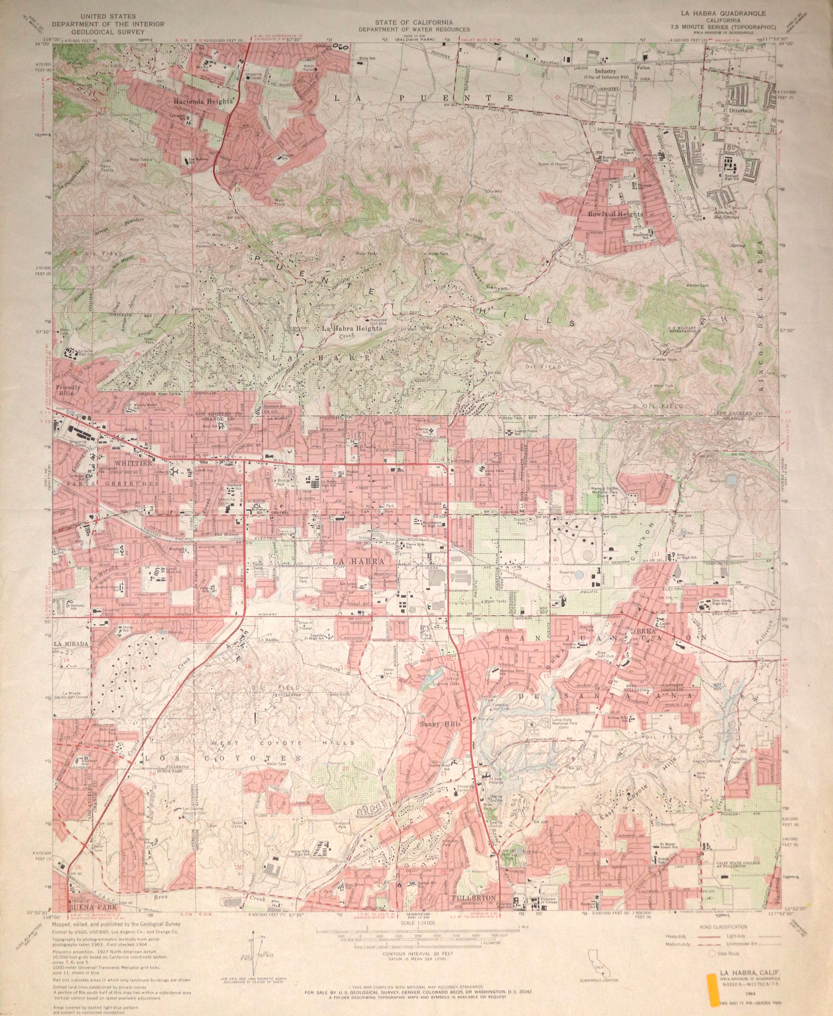 A digital scan of the La Habra Topographic Map from 1962.