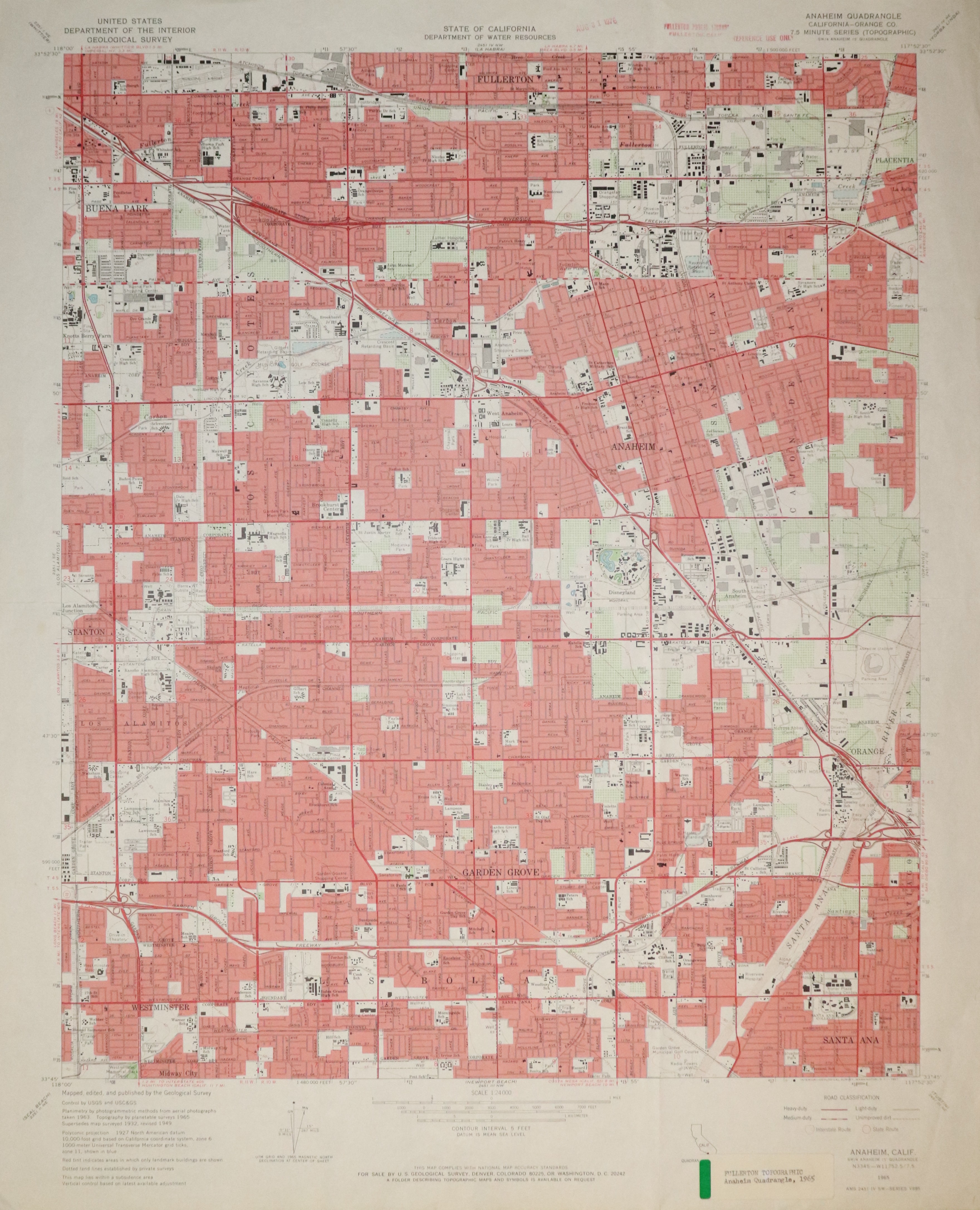 A digital scan of the Anaheim Topographic Map from 1965.