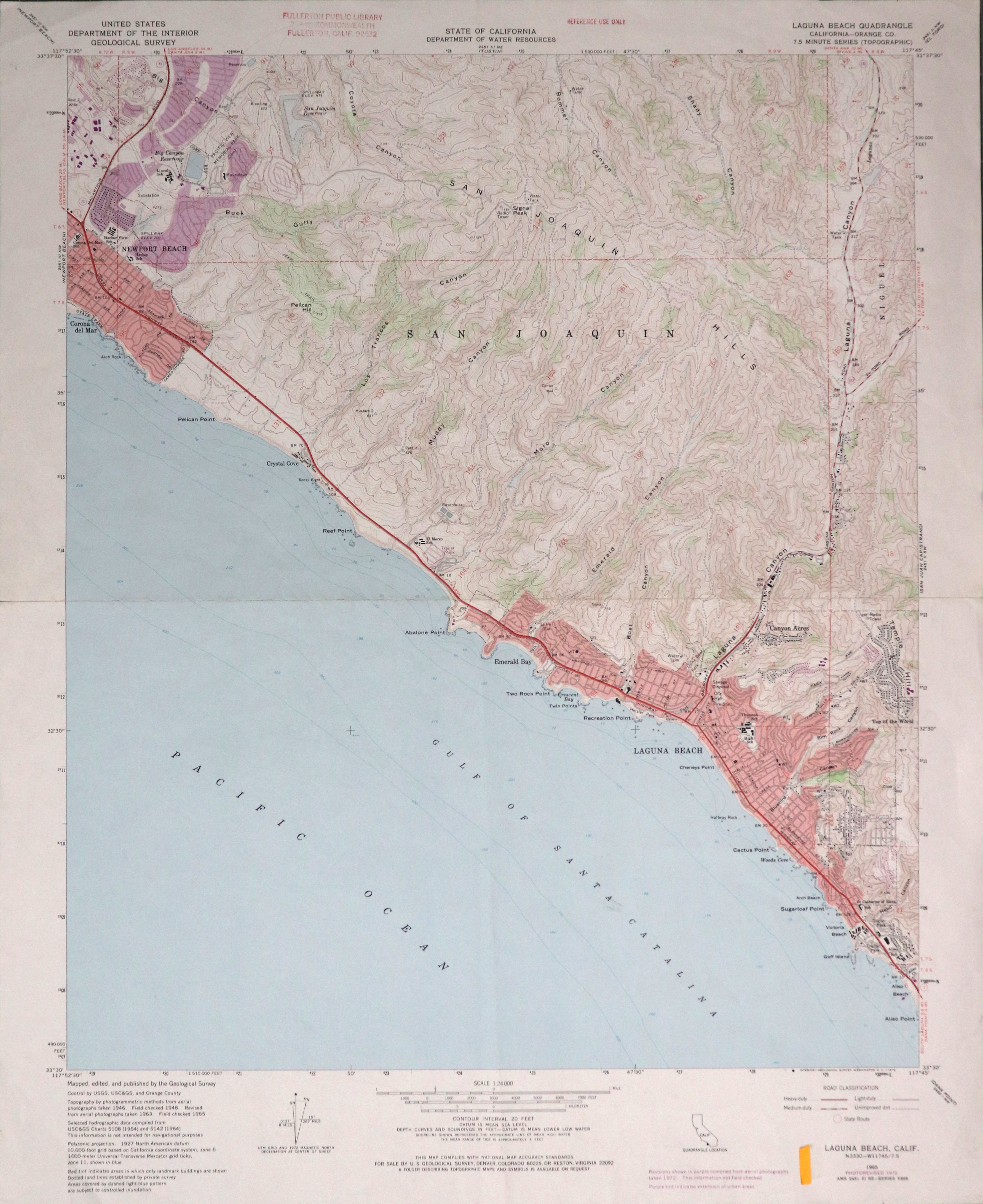 A digital scan of the Laguna Beach Topographic Map from 1972.