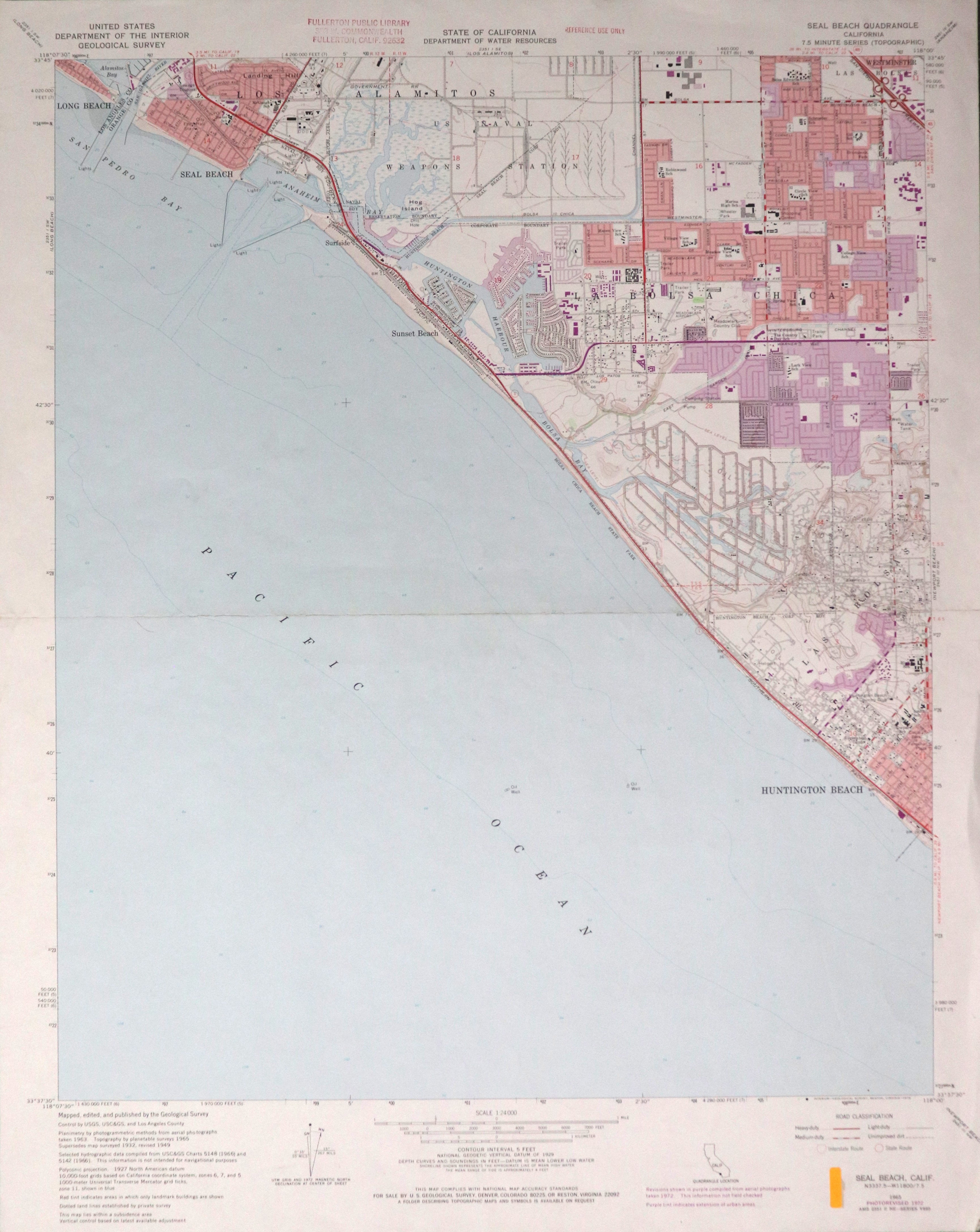 A digital scan of the Seal Beach Topographic Map from 1972.