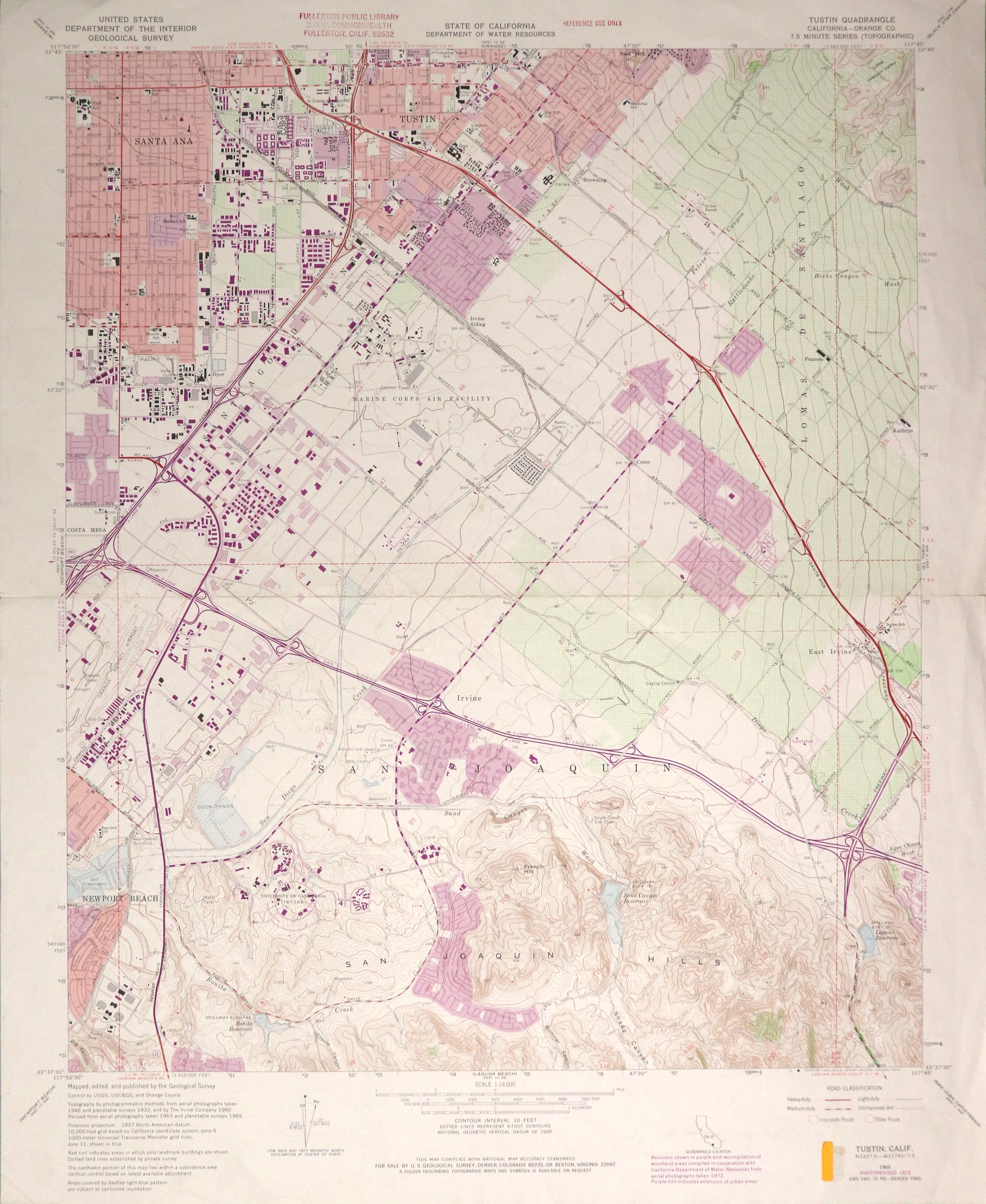 A digital scan of the Tustin Topographic Map from 1972.