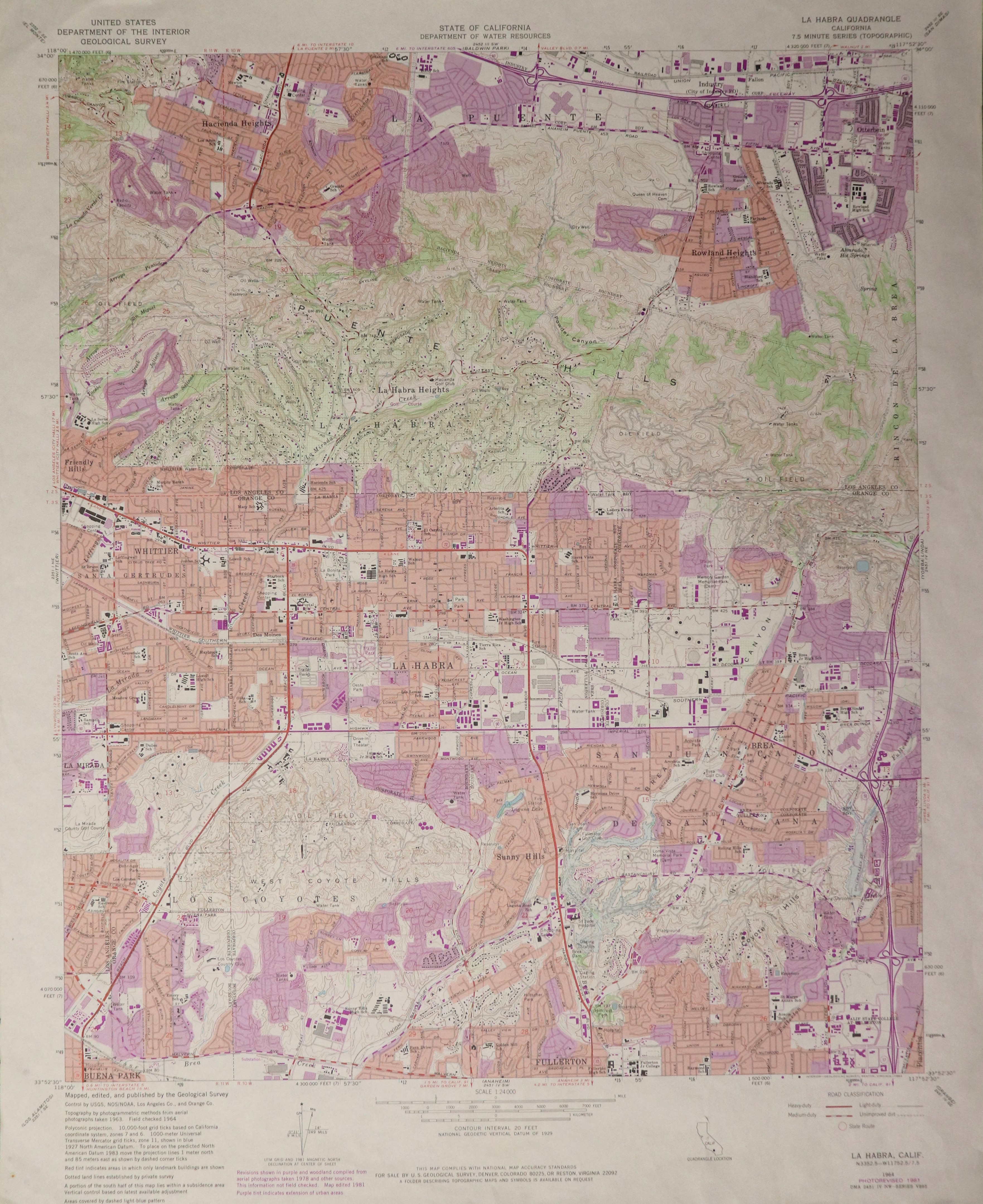 A digital scan of the La Habra Topographic Map from 1981.