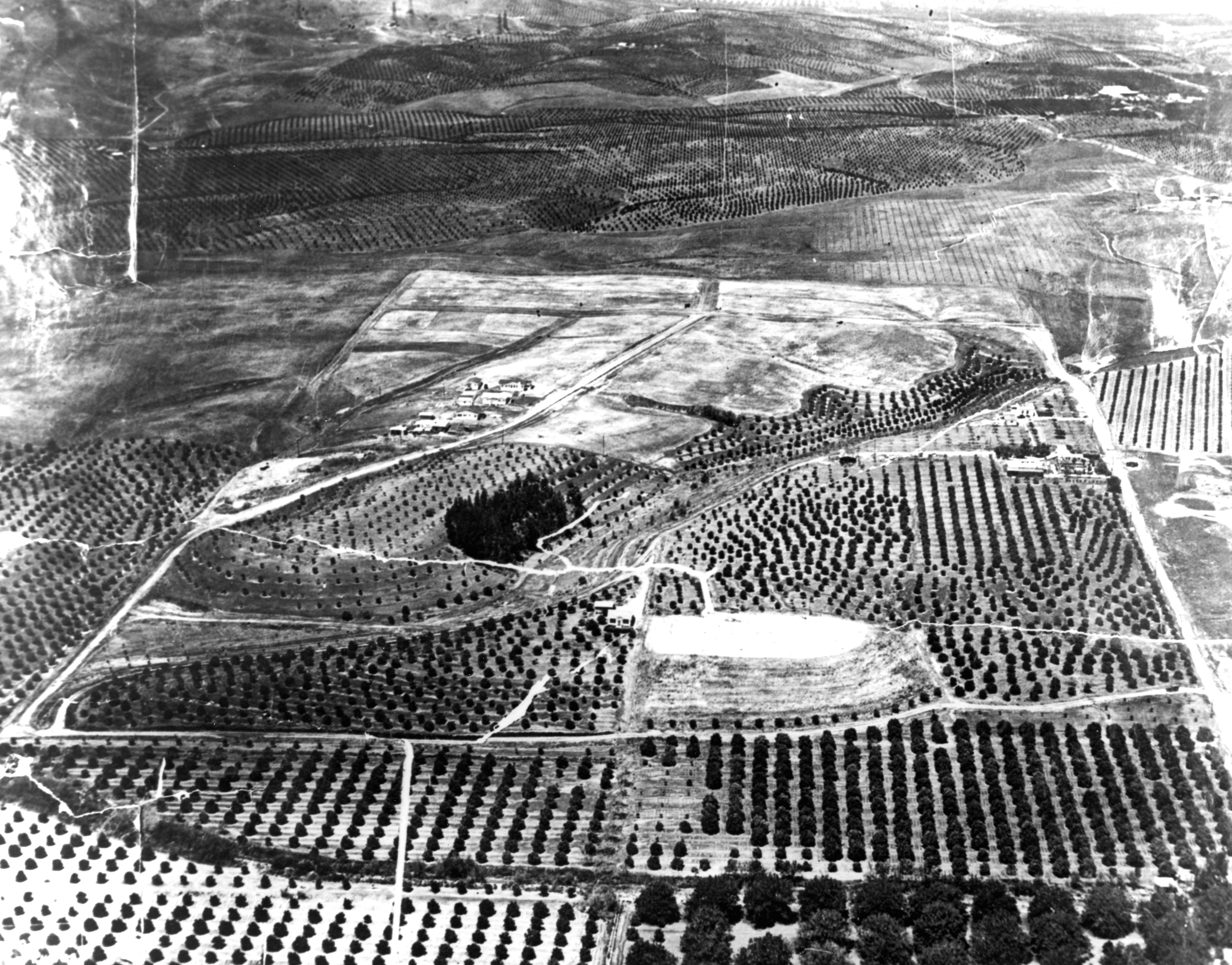A digital scan of an aerial view of the Golden Hill subdivision in 1923.