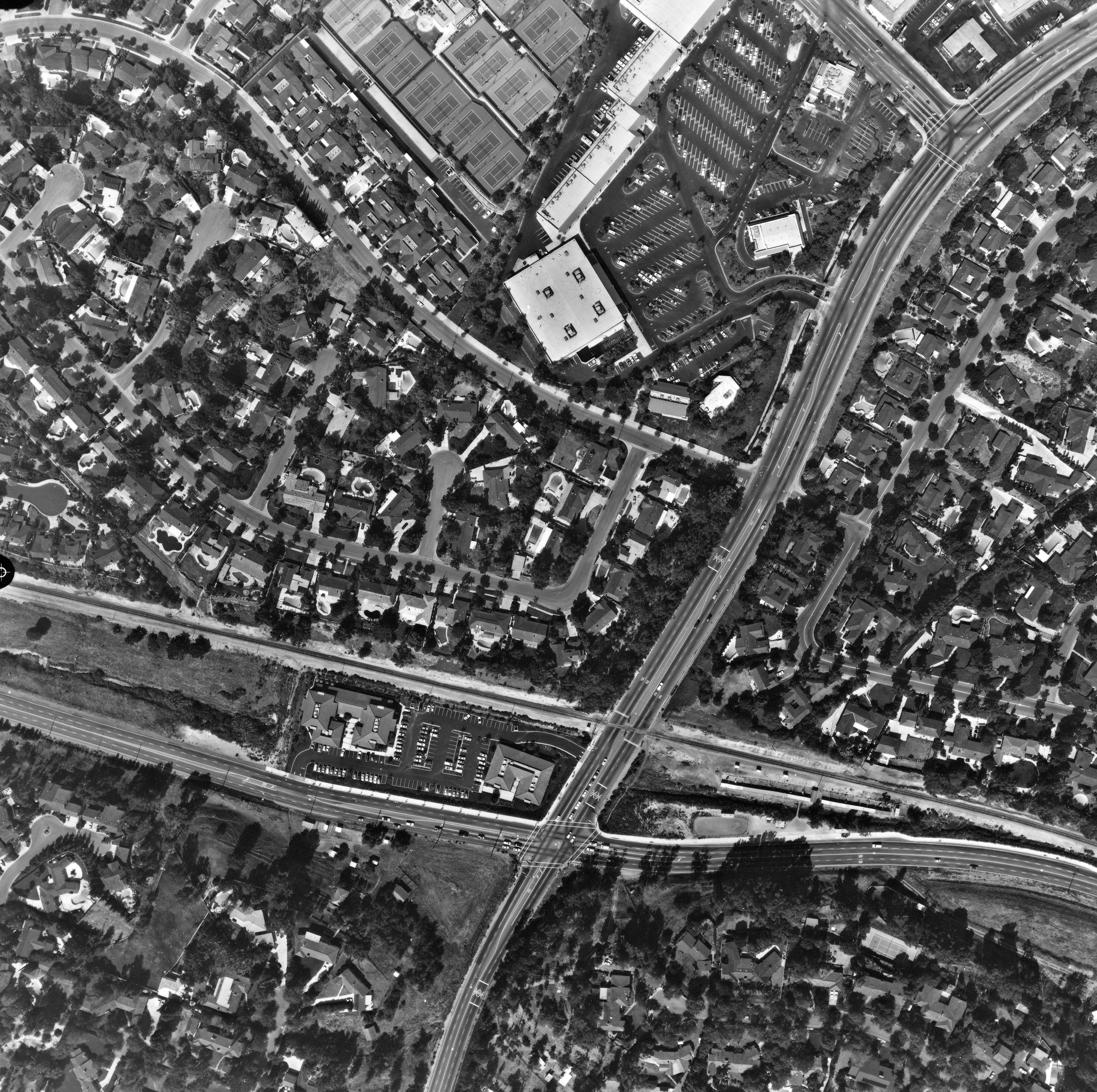 A digital scan of an aerial view of Bastanchury and Rosecrans in 1986.