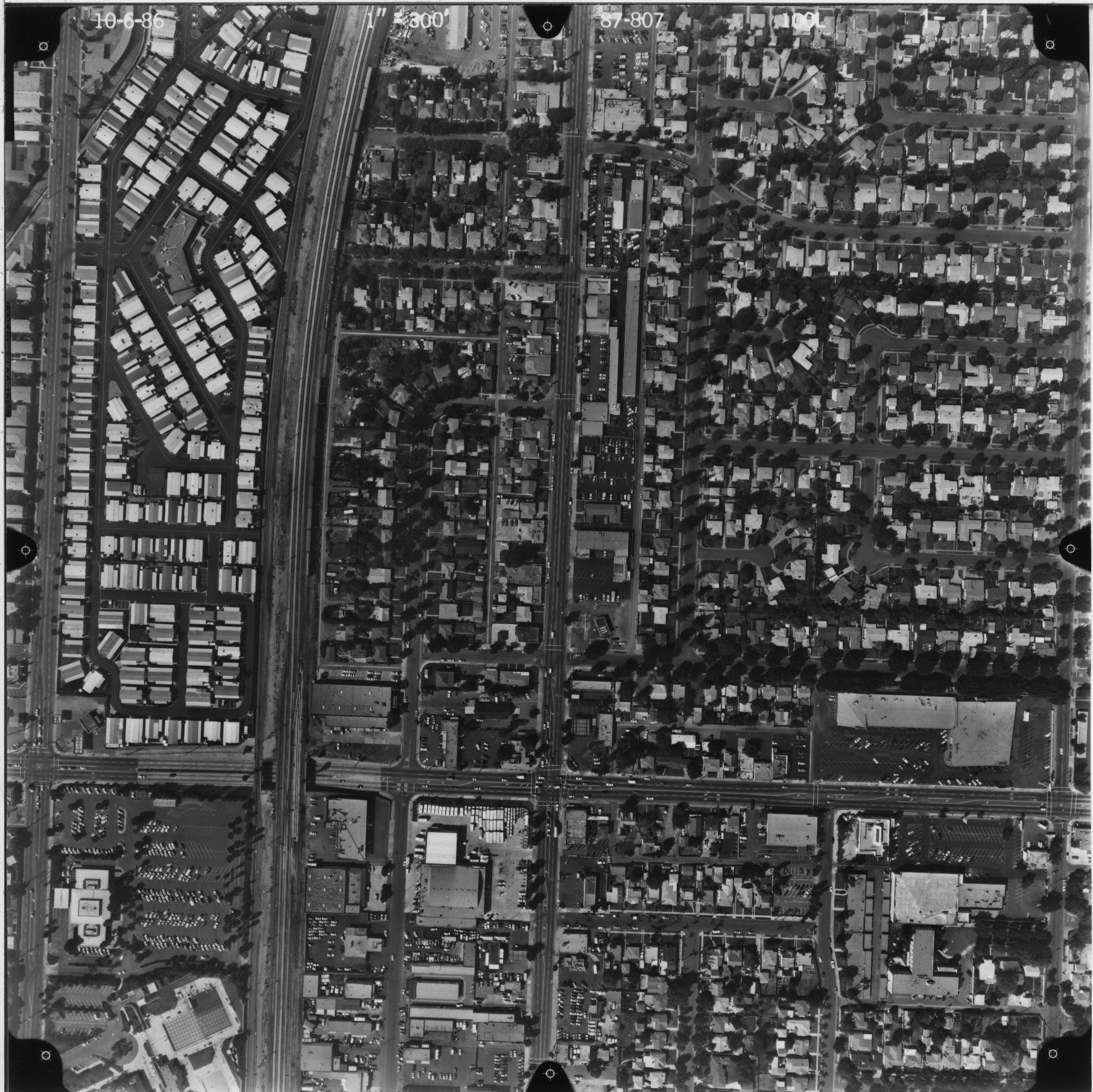 A digital scan of an aerial view of Commonwealth and Euclid (version A) in 1986.
