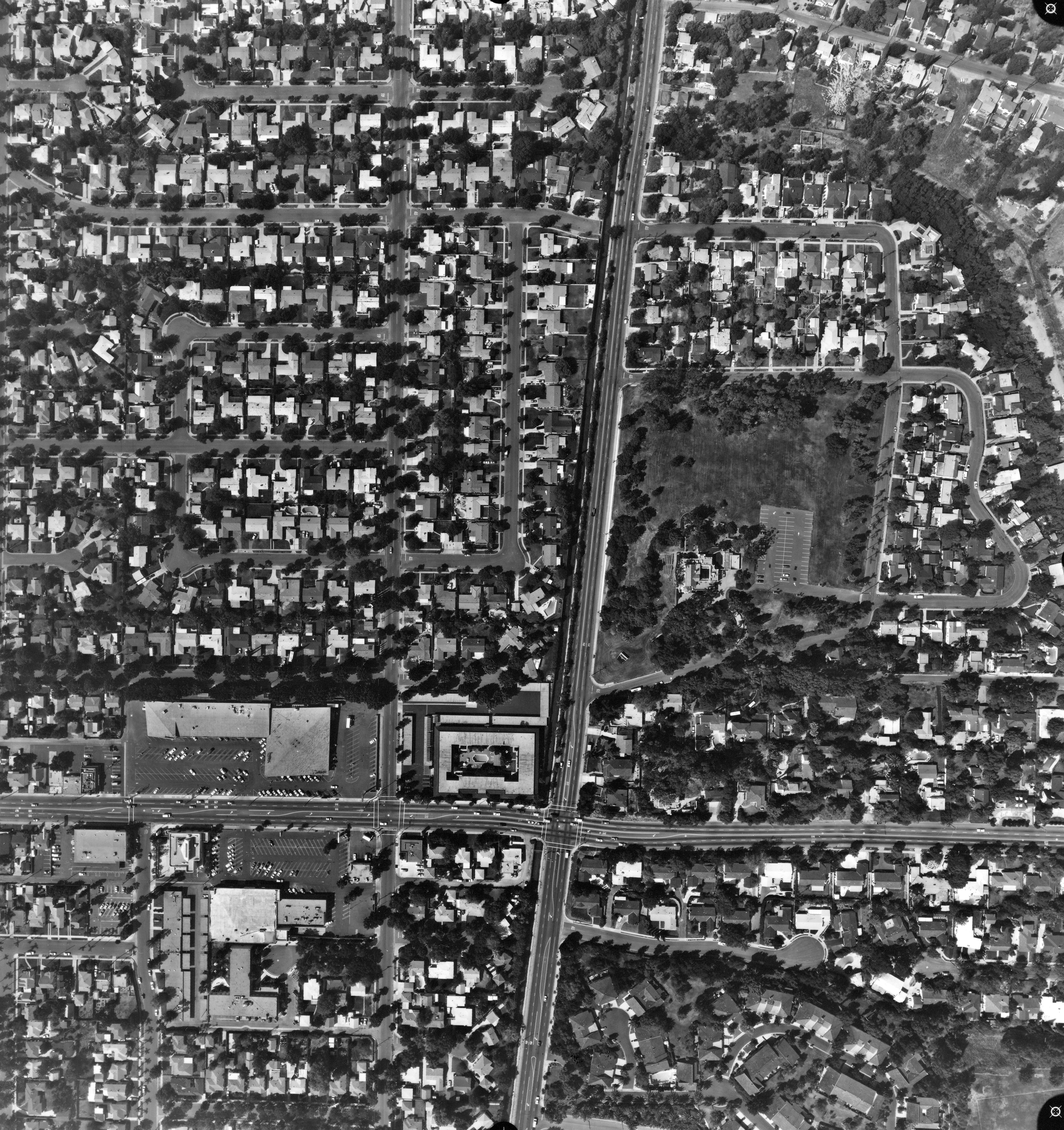 A digital scan of an aerial view of Malvern and Euclid in 1986.