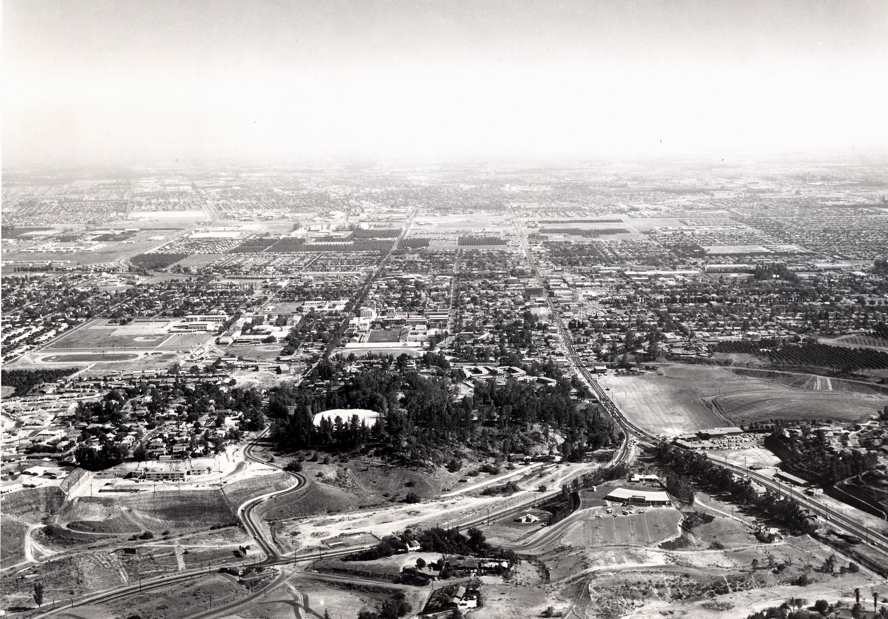 A digital scan of an aerial view of Fullerton (looking south) in 1961.