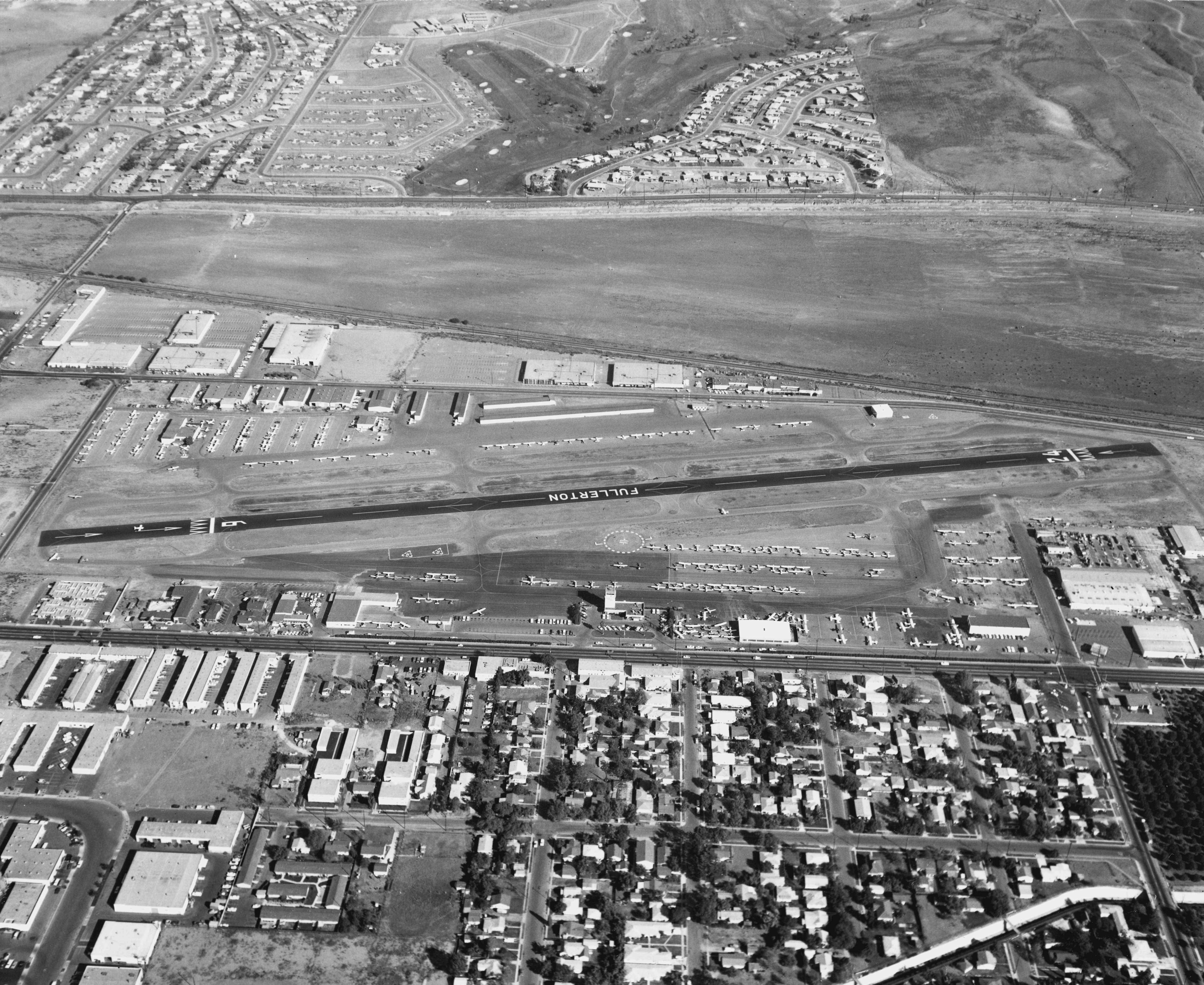 A digital scan of an aerial view of the Fullerton Airport area in 1964.