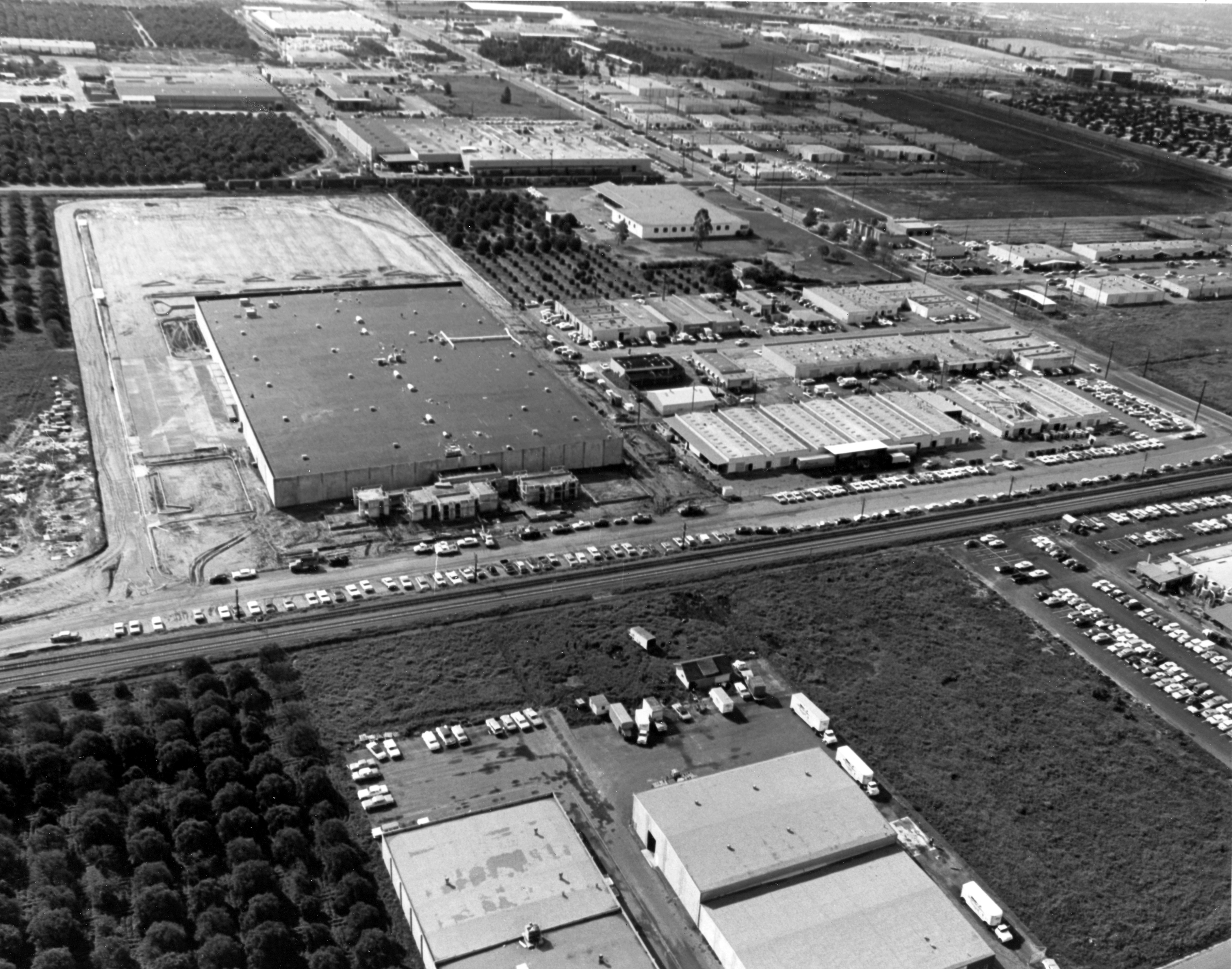 A digital scan of an aerial view of Fendor Factory in 1966.
